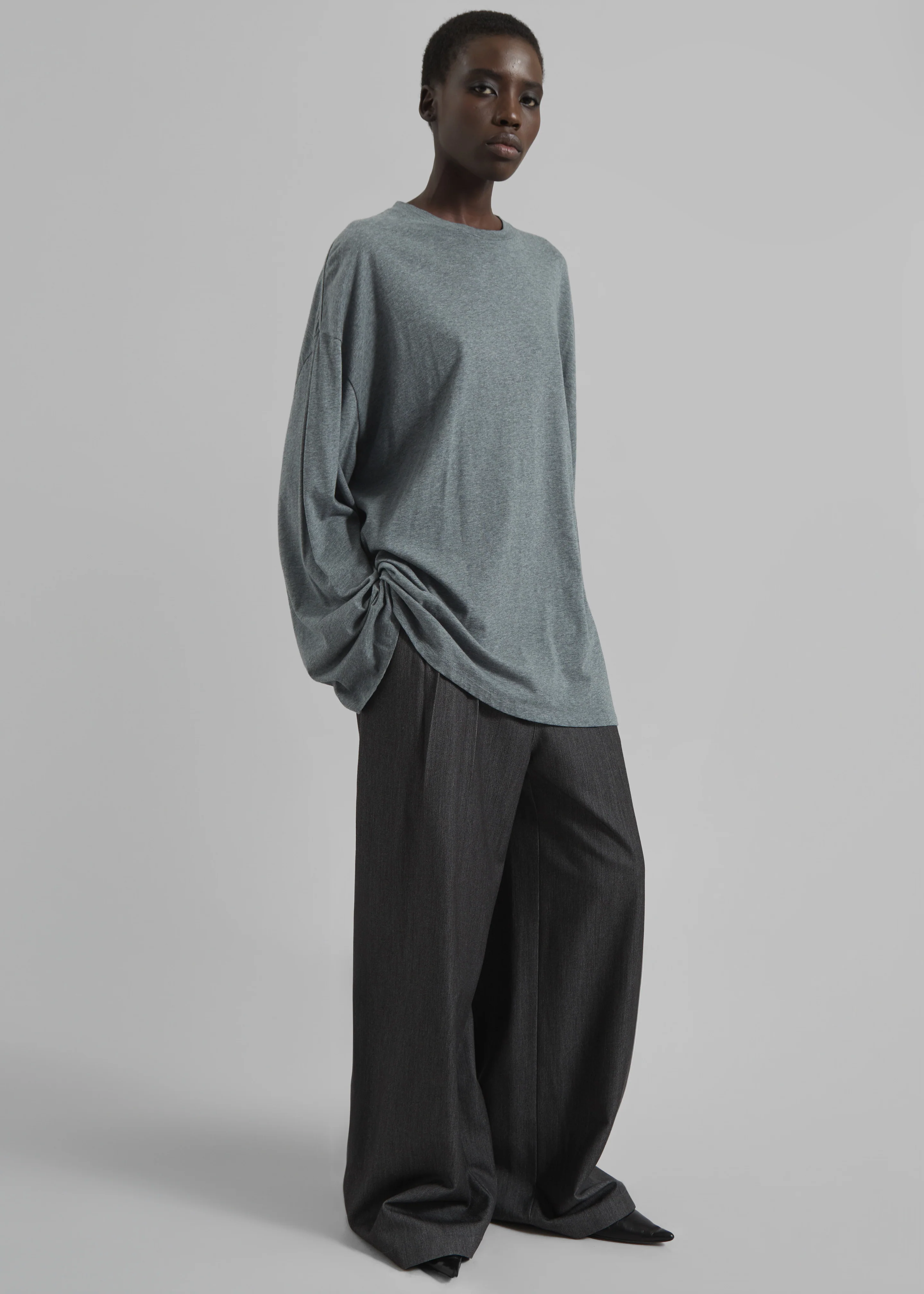Rio Oversized Sleeve Tee - Dark Grey Melange - Image 3