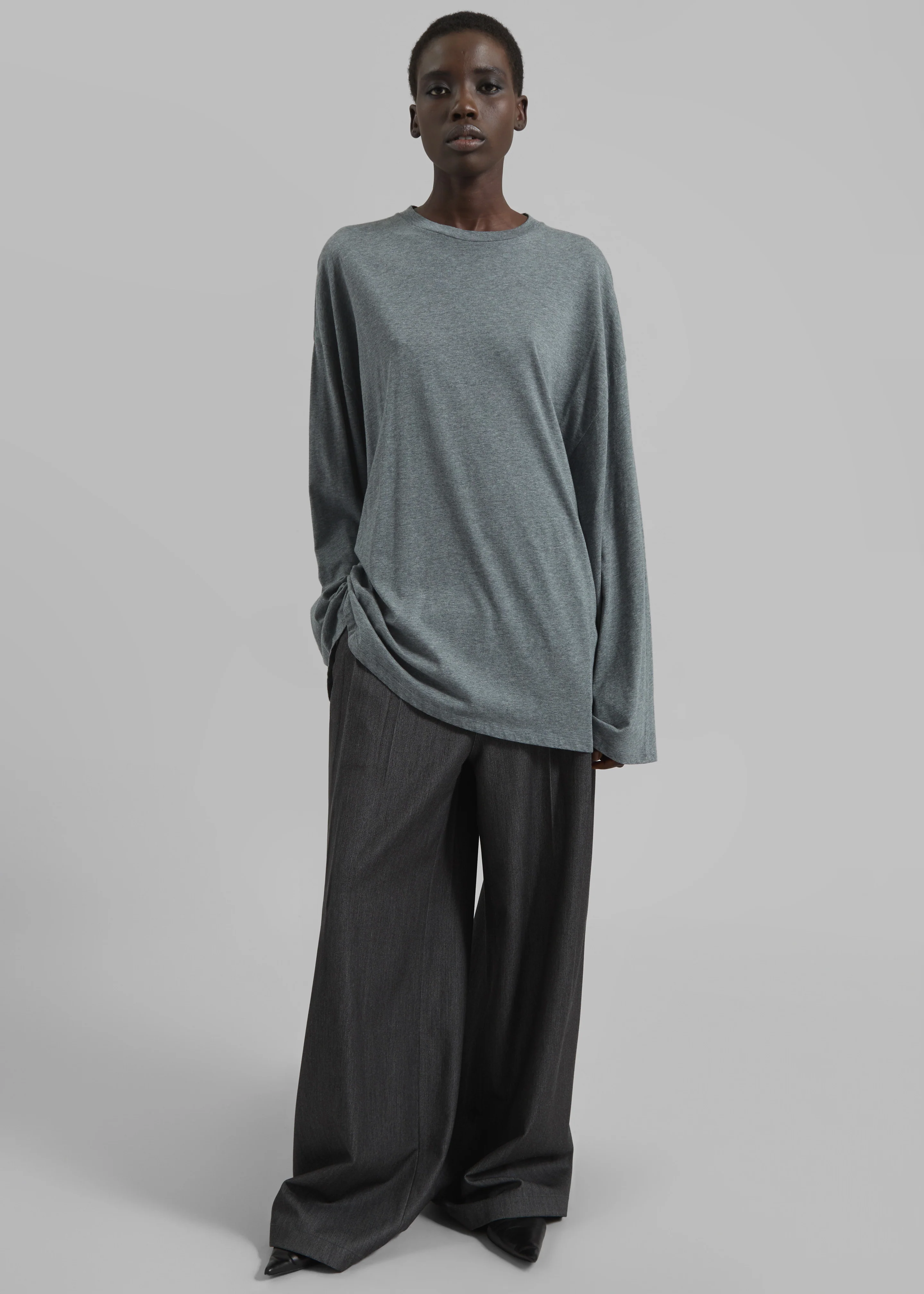 Rio Oversized Sleeve Tee - Dark Grey Melange - Image 5