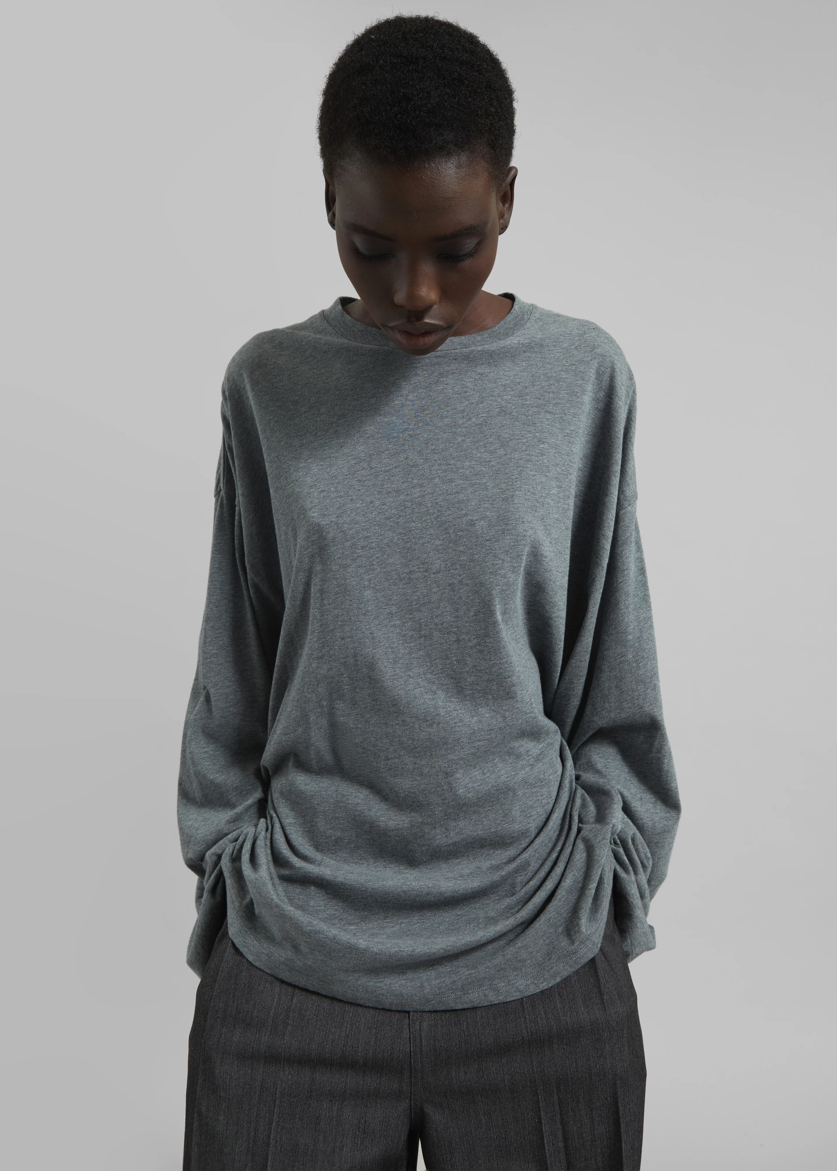 Rio Oversized Sleeve Tee - Dark Grey Melange - Image 6
