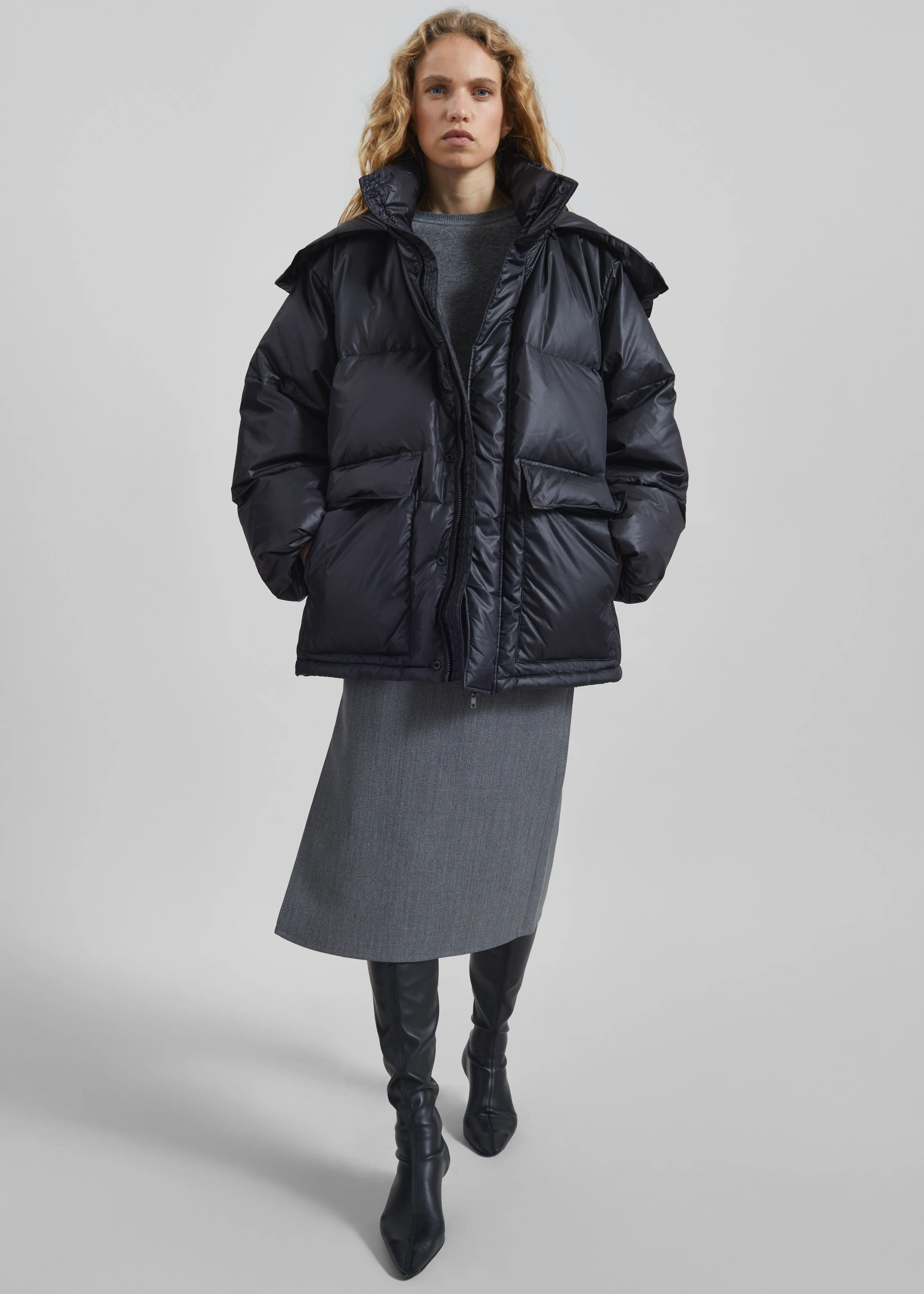 Riom Hooded Puffer Jacket - Black - Image 2