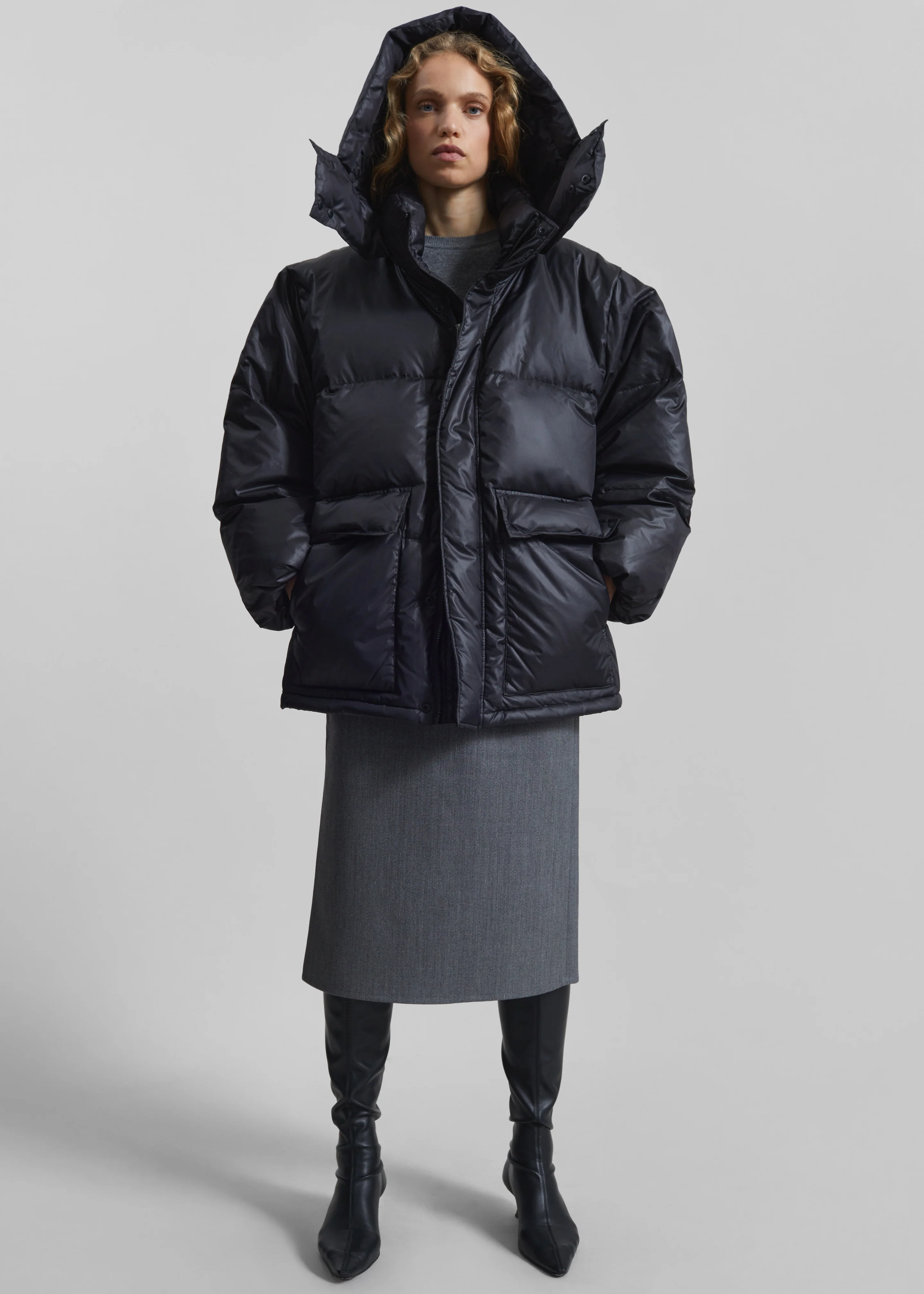 Riom Hooded Puffer Jacket - Black - Image 5