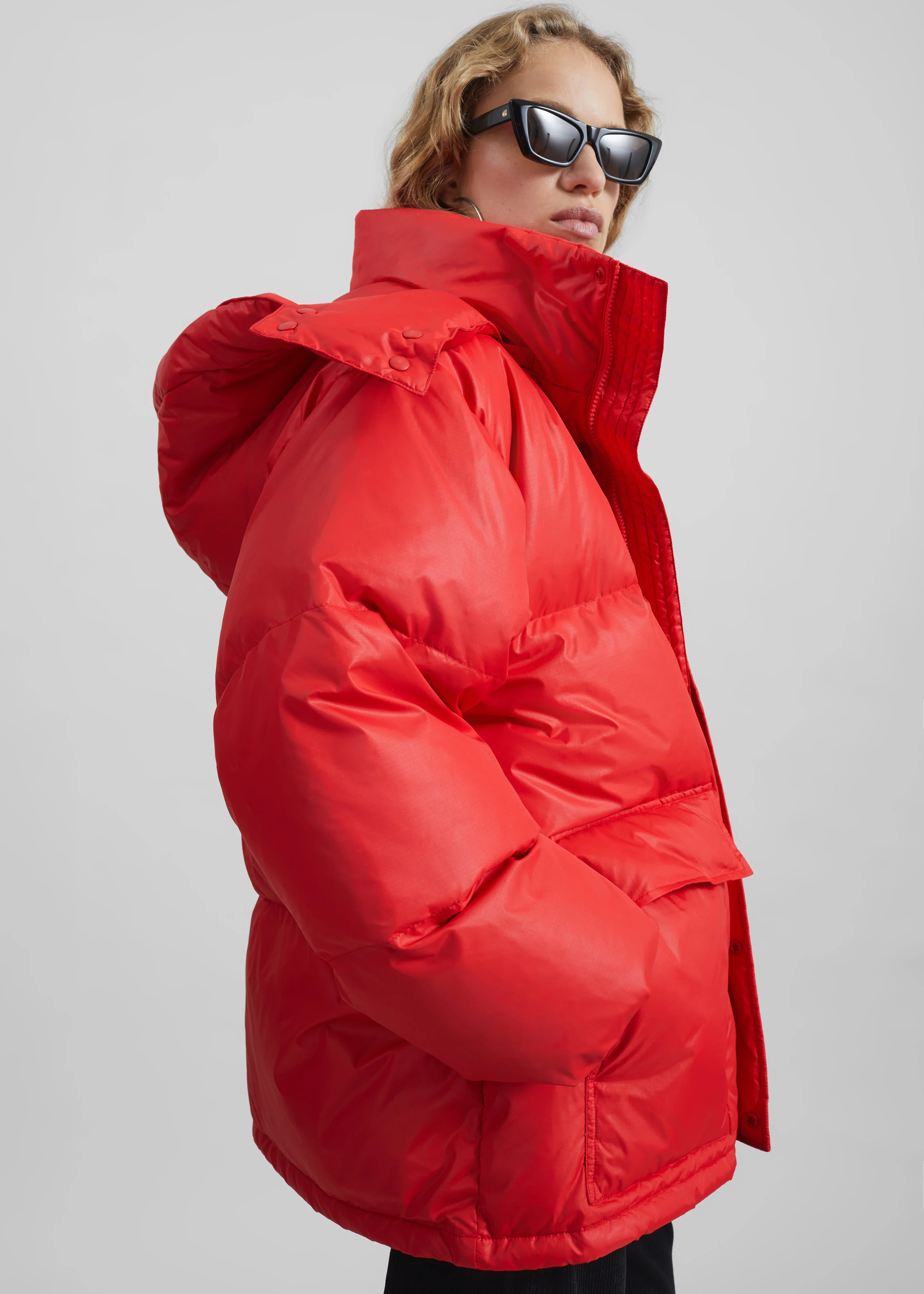 Riom Hooded Puffer Jacket - Red - Image 6