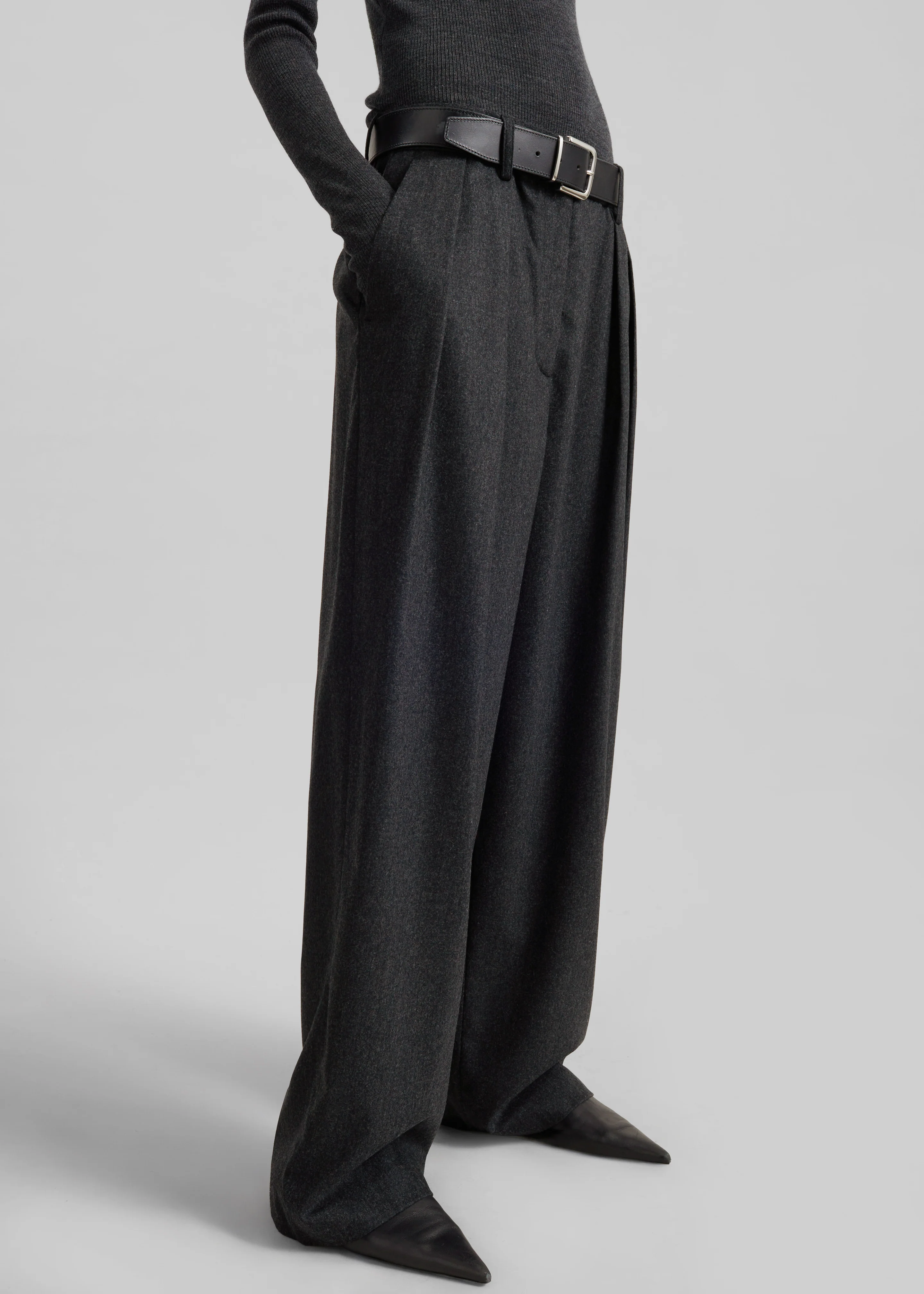 Ripley Flannel Pleated Trousers - Dark Grey - Image 3