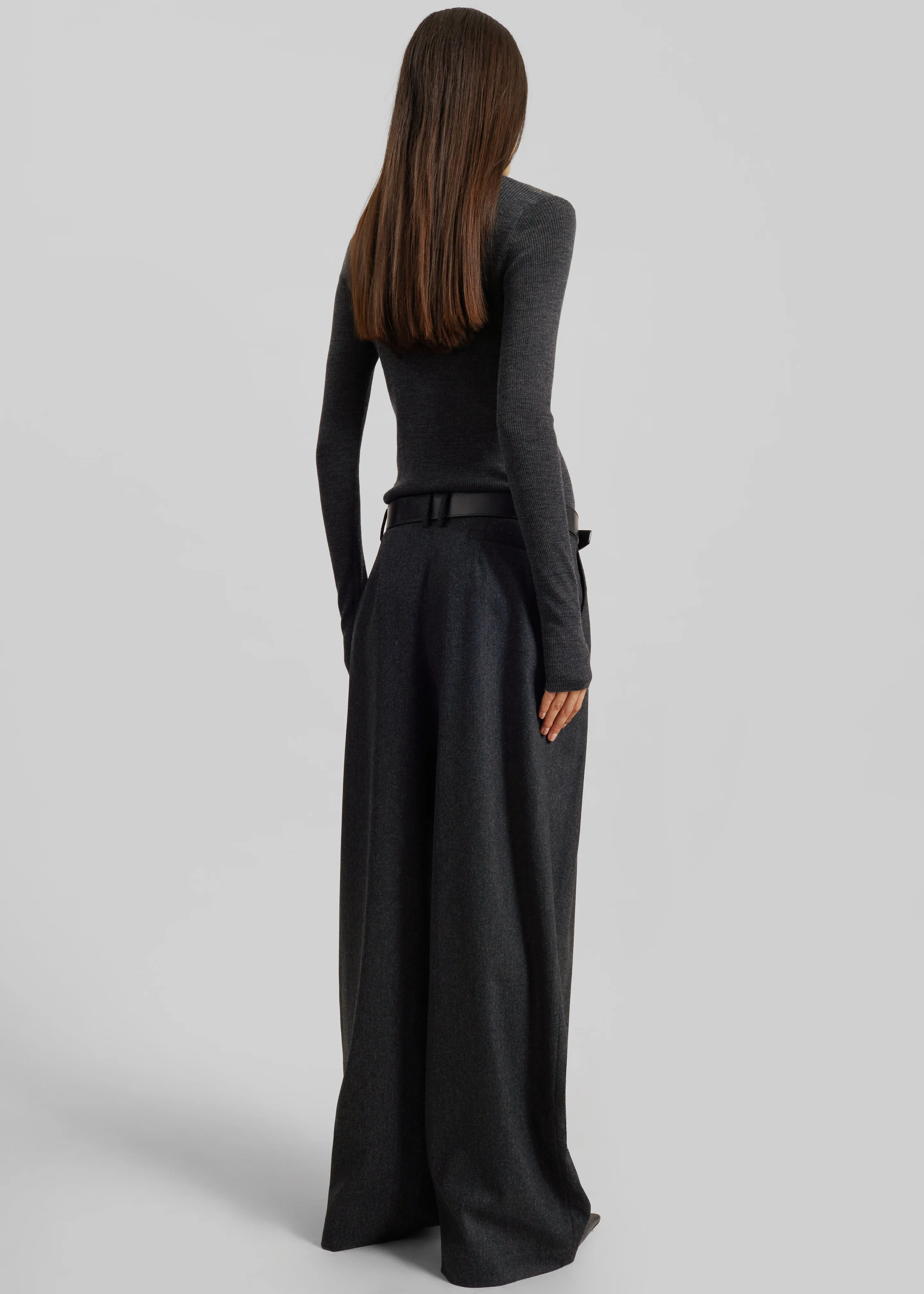 Ripley Flannel Pleated Trousers - Dark Grey - Image 7