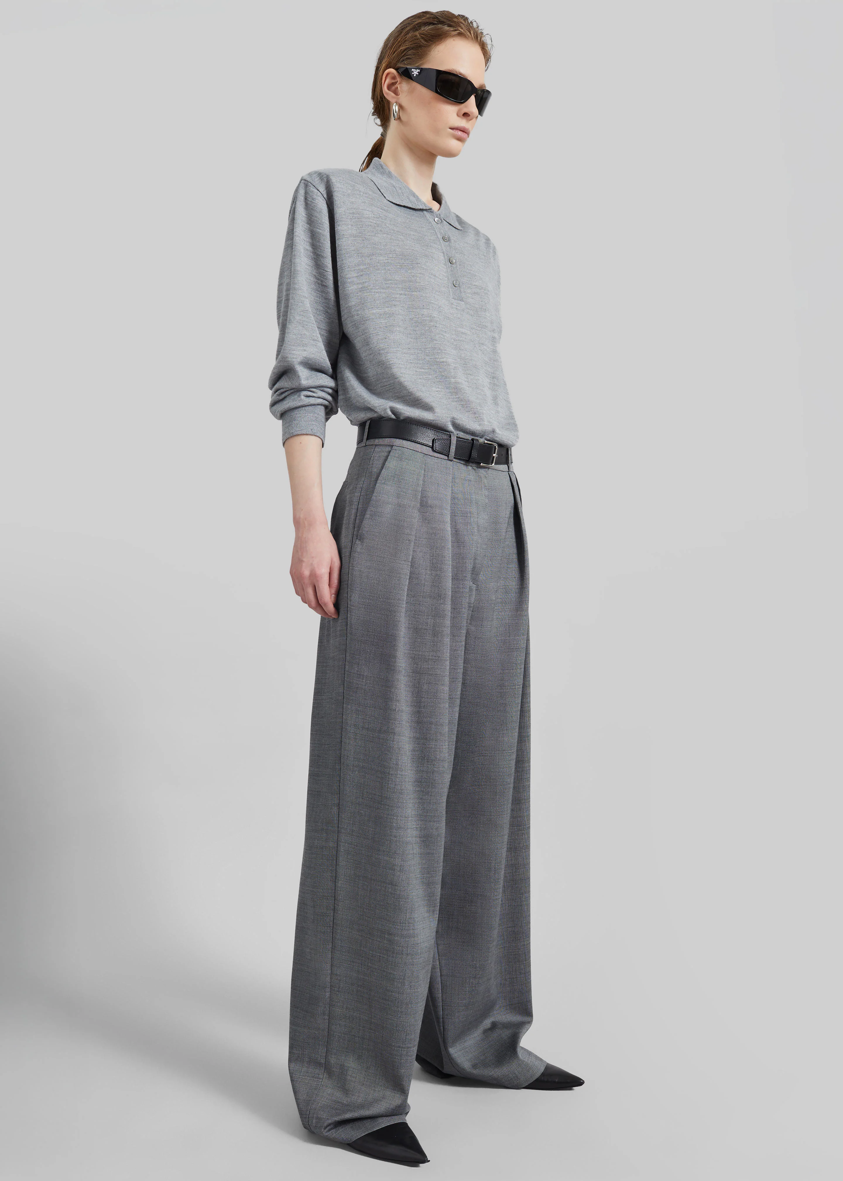 Ripley Pleated Trousers - Grey Melange - Image 2