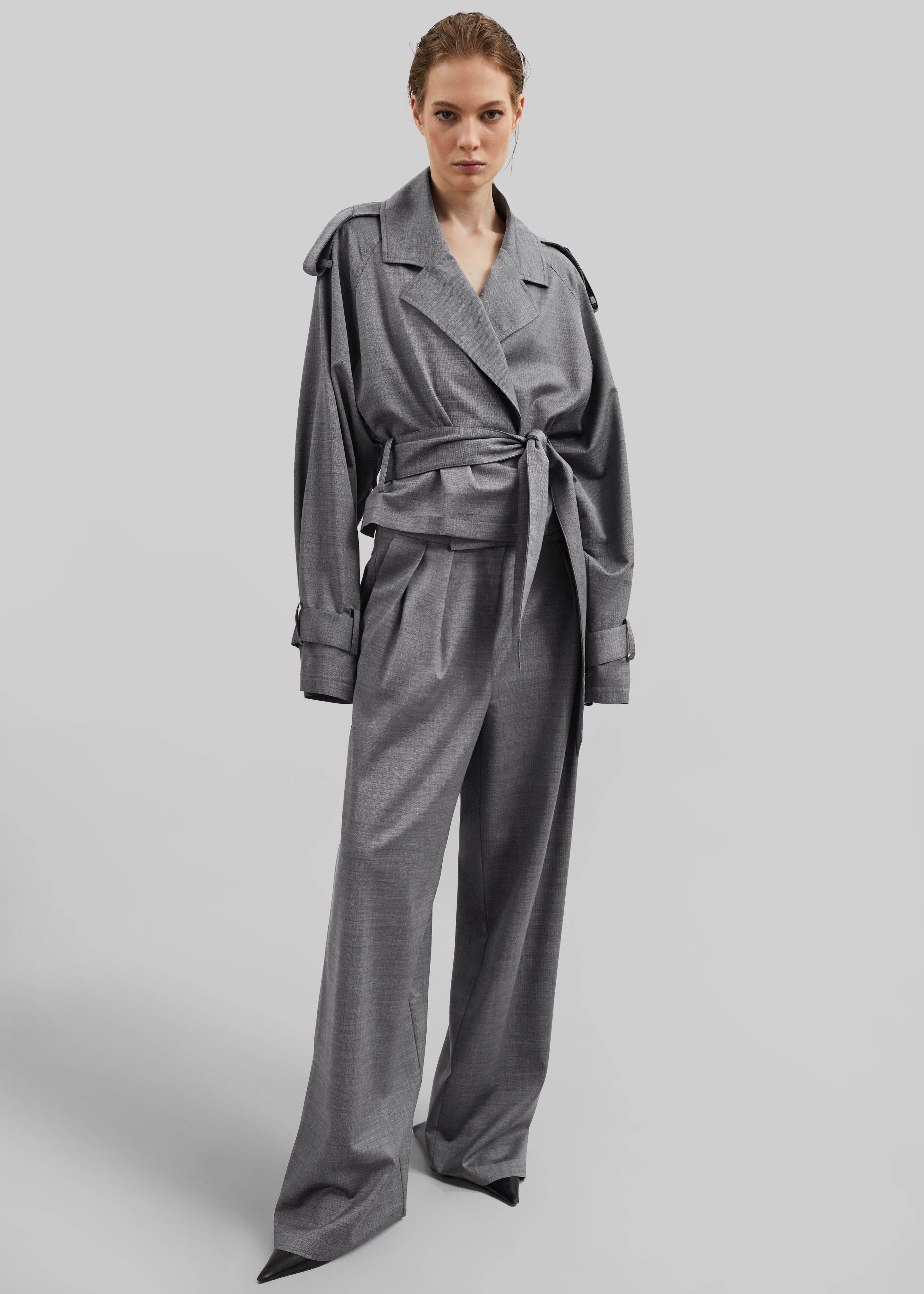 Ripley Pleated Trousers - Grey Melange - Image 3