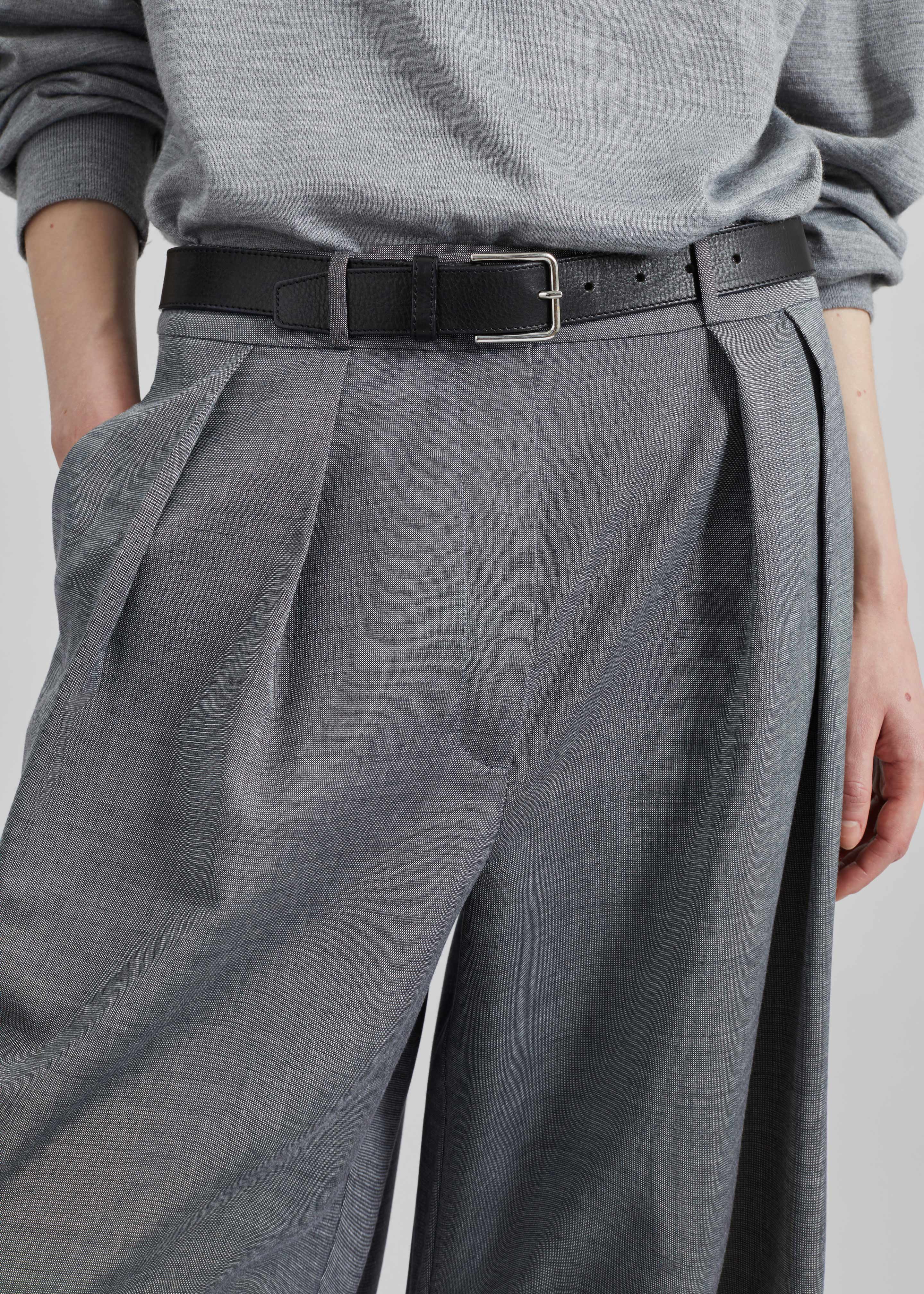 Ripley Pleated Trousers - Grey Melange - Image 4