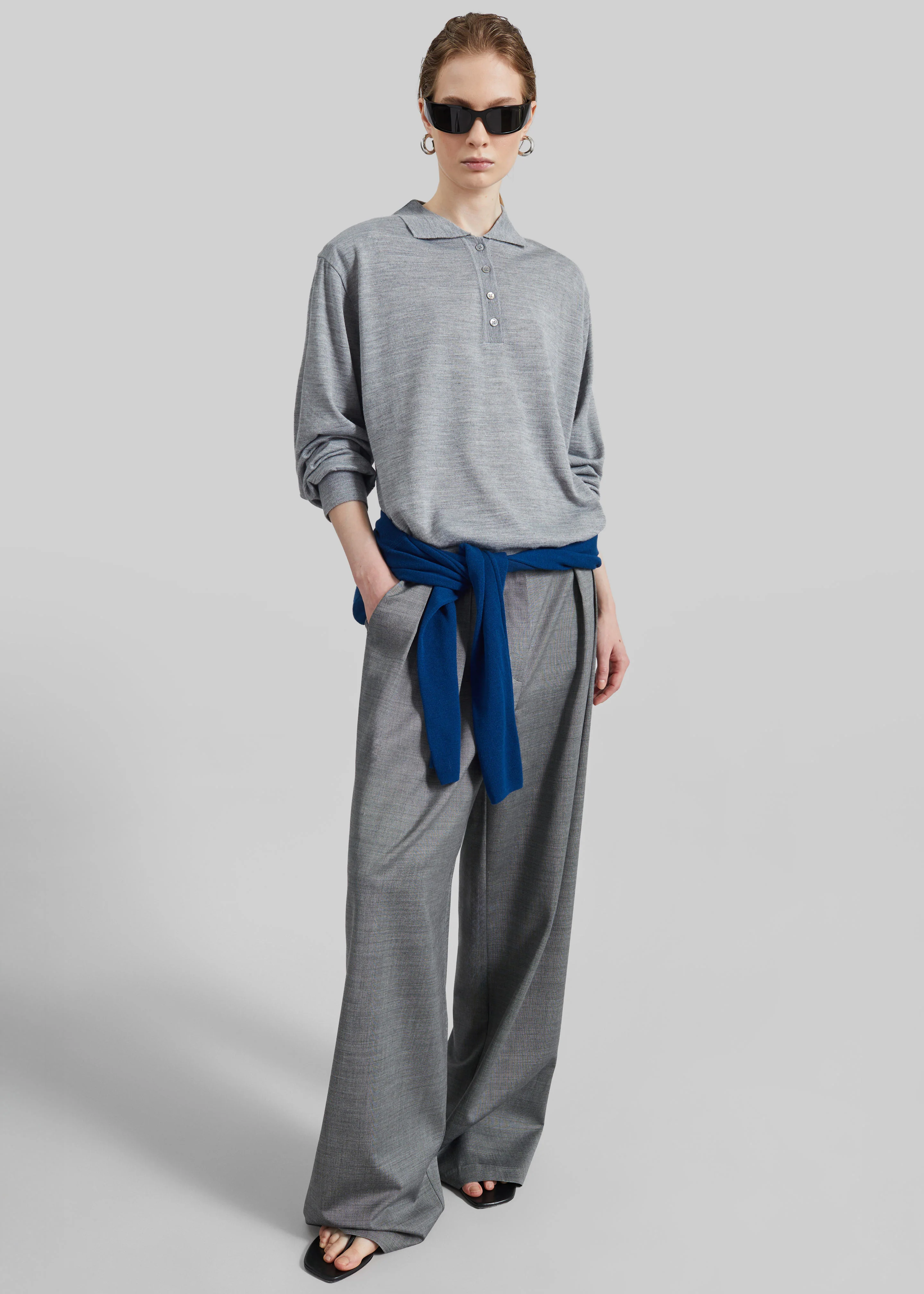 Ripley Pleated Trousers - Grey Melange - Image 6