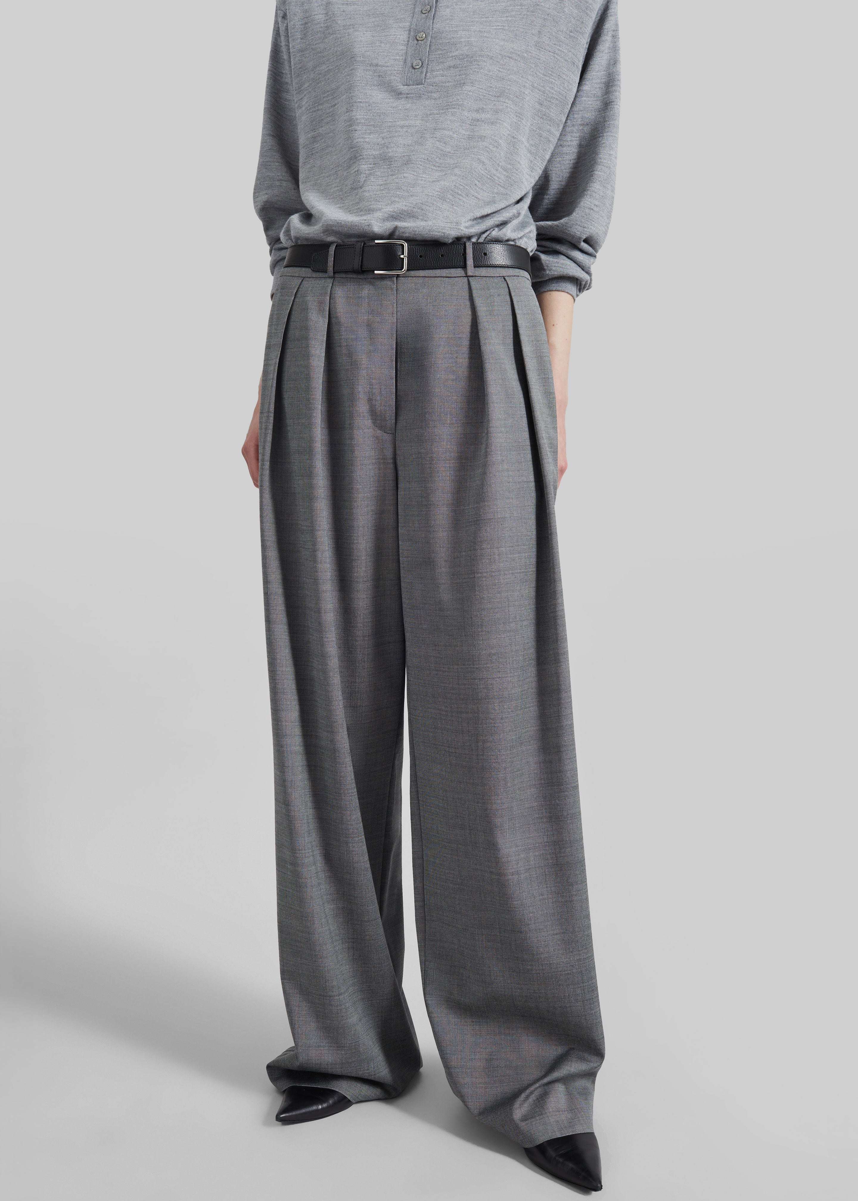 Ripley Pleated Trousers - Grey Melange - Image 9