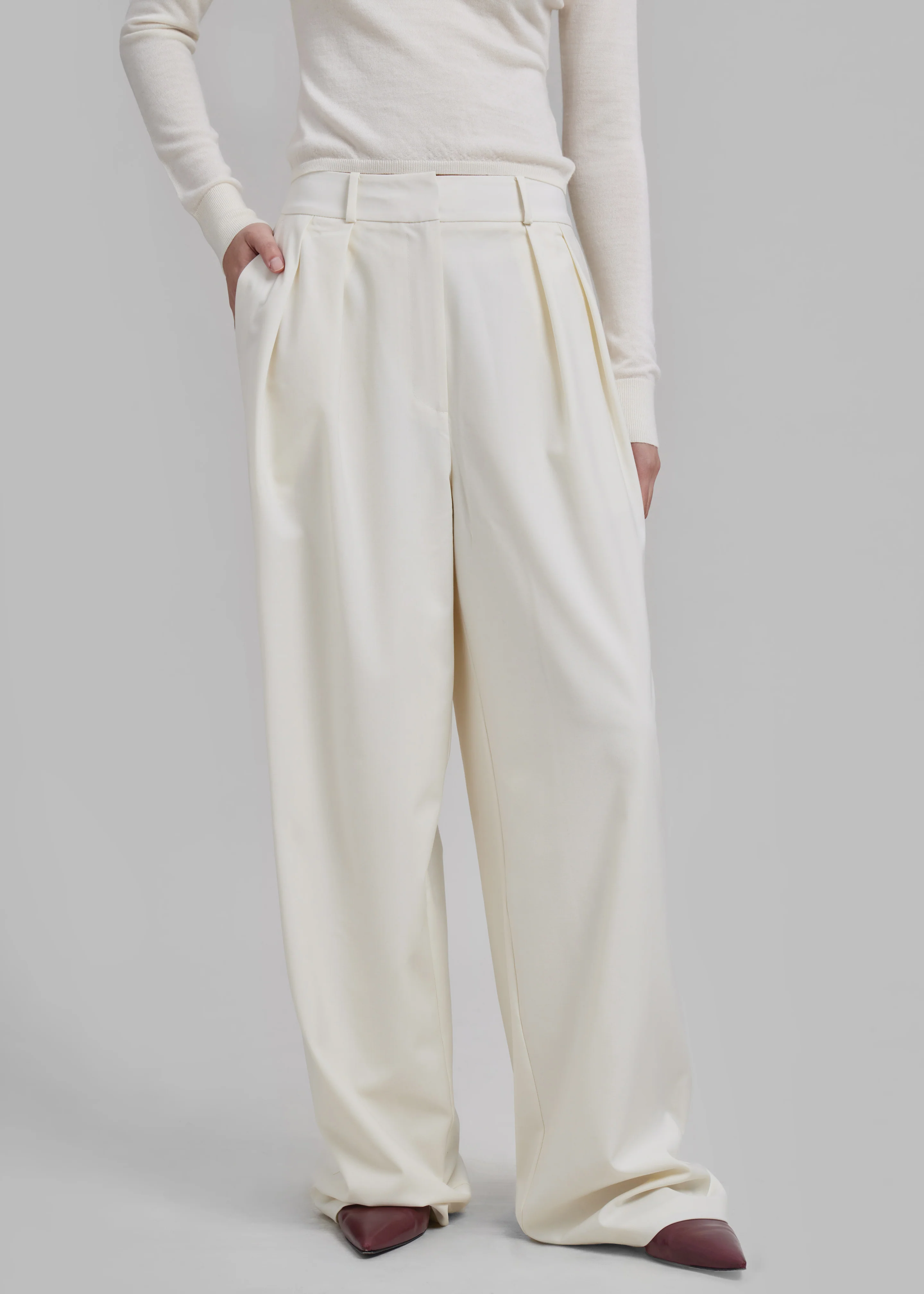 Ripley Pleated Trousers - Ivory - Image 6