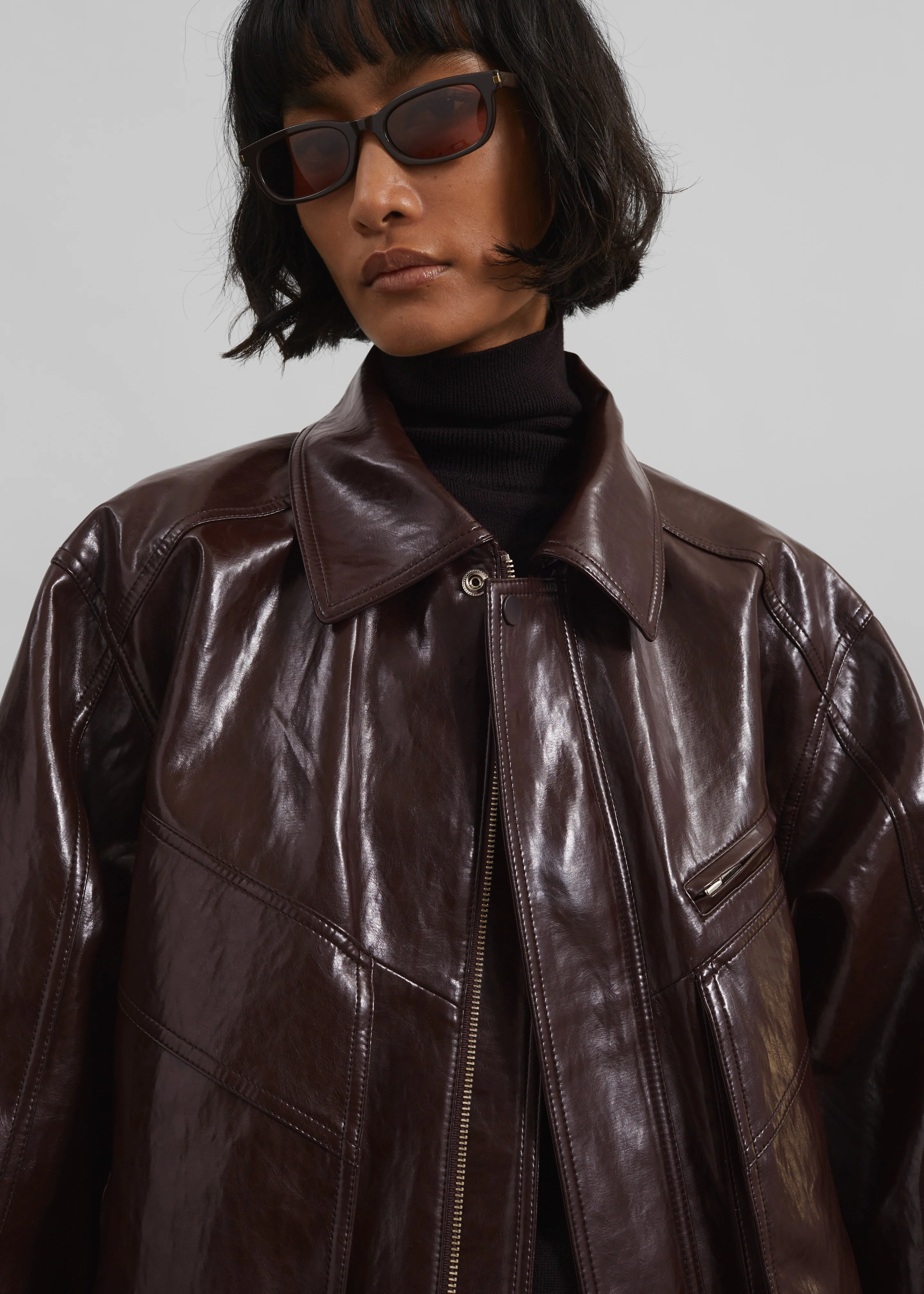 Risner Faux Leather Jacket - Burgundy - Image 5