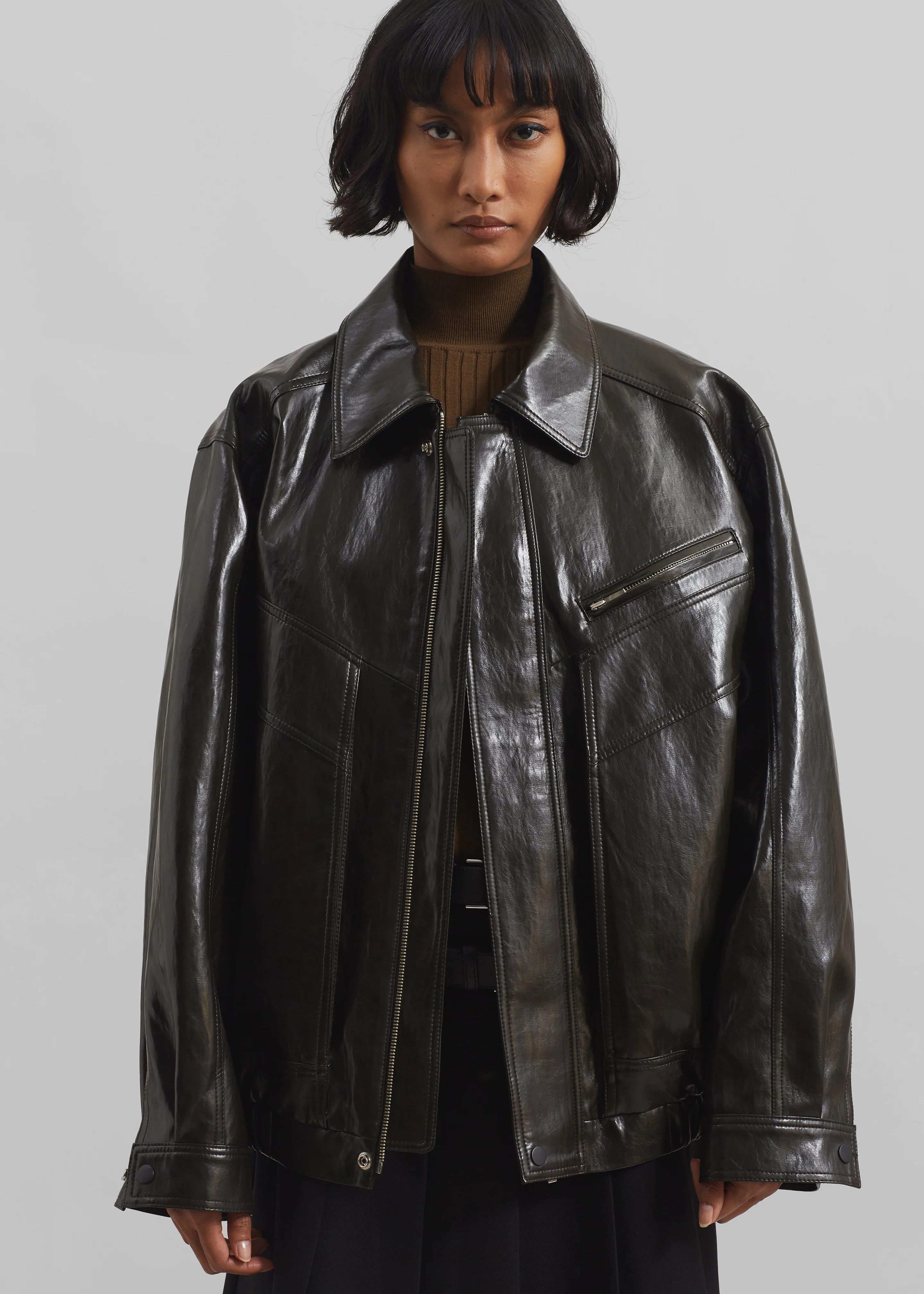 Risner Faux Leather Jacket - Dark Brown - Image 10