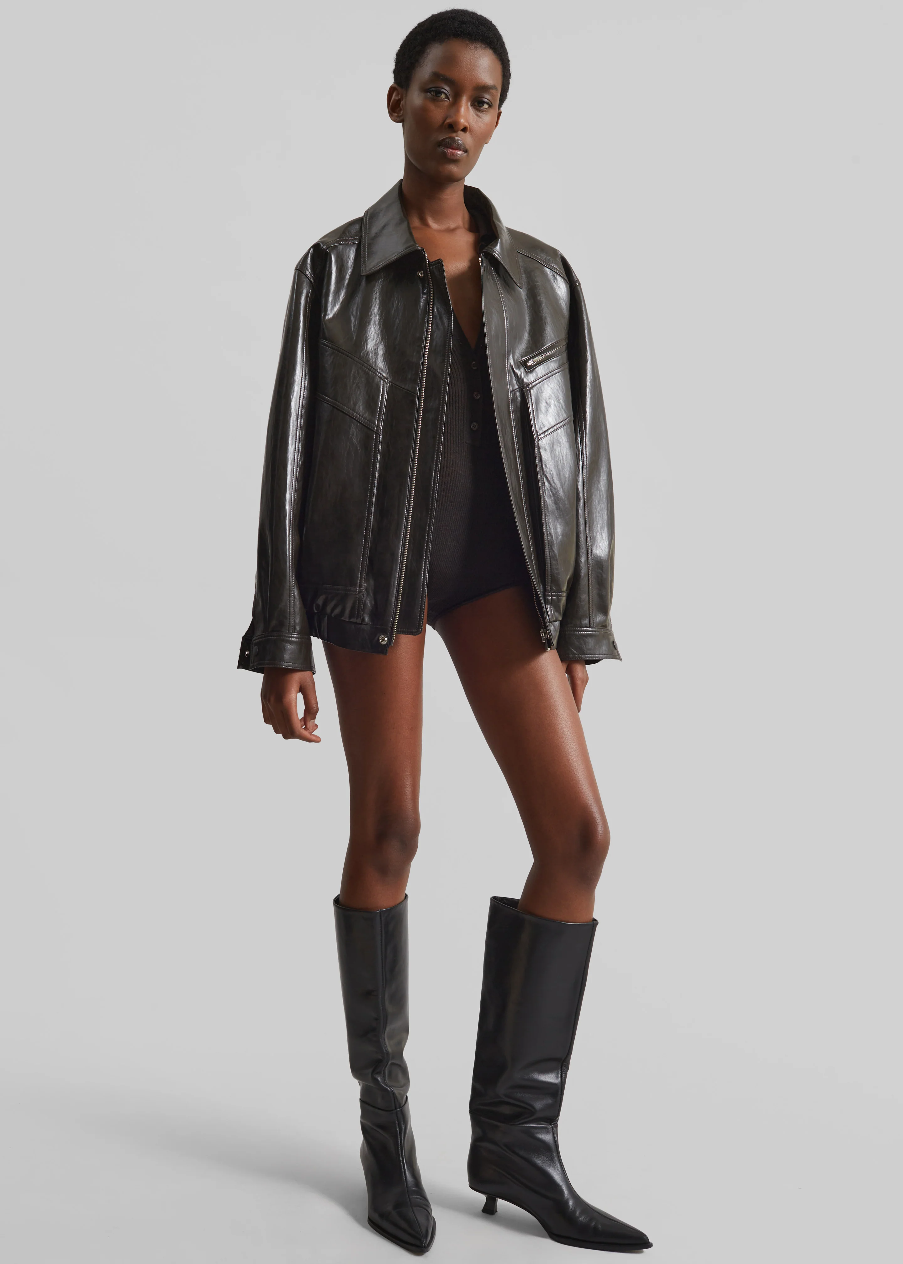 Risner Faux Leather Jacket - Dark Brown - Image 2