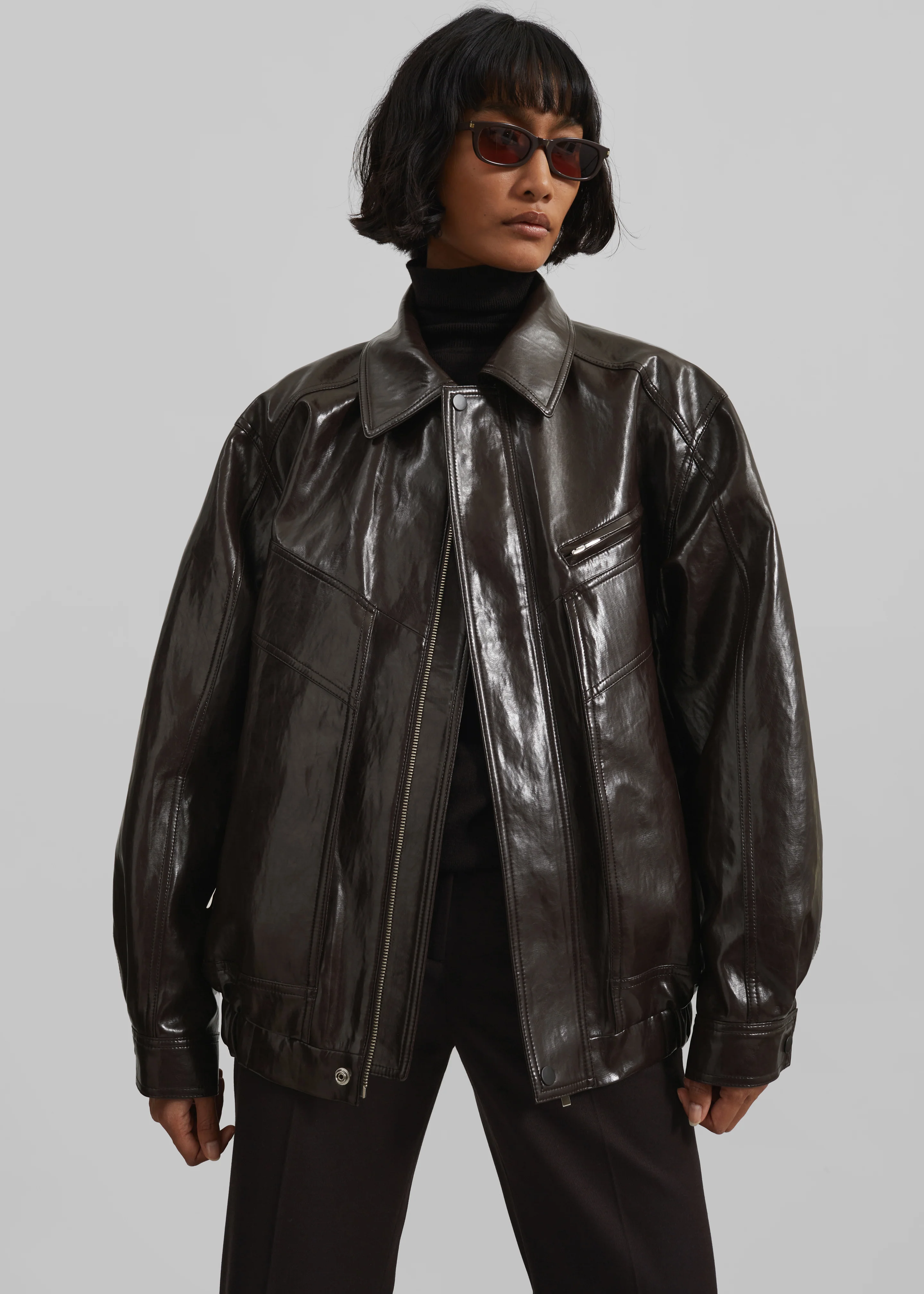 Risner Faux Leather Jacket - Dark Brown - Image 3