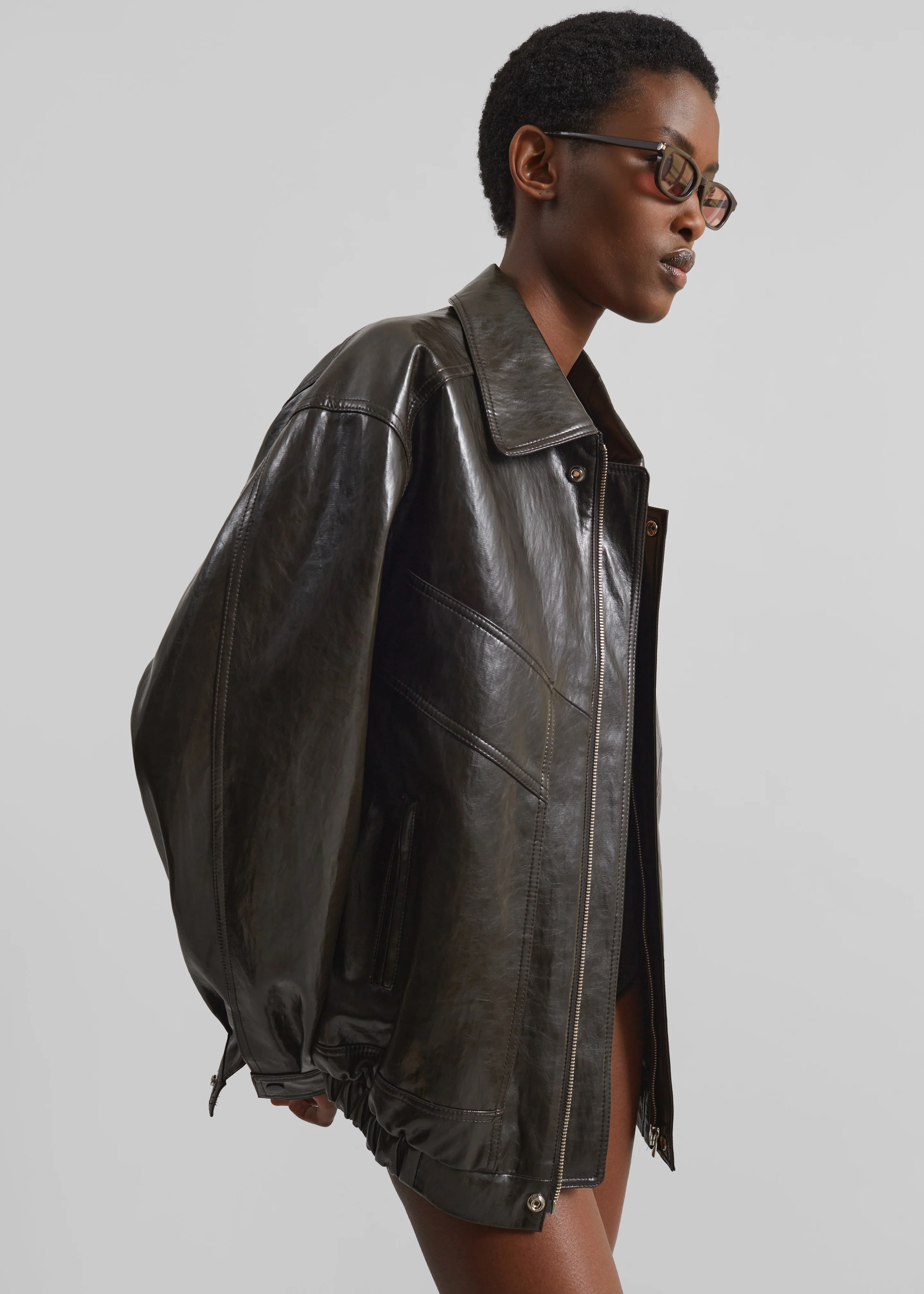 Risner Faux Leather Jacket - Dark Brown - Image 8