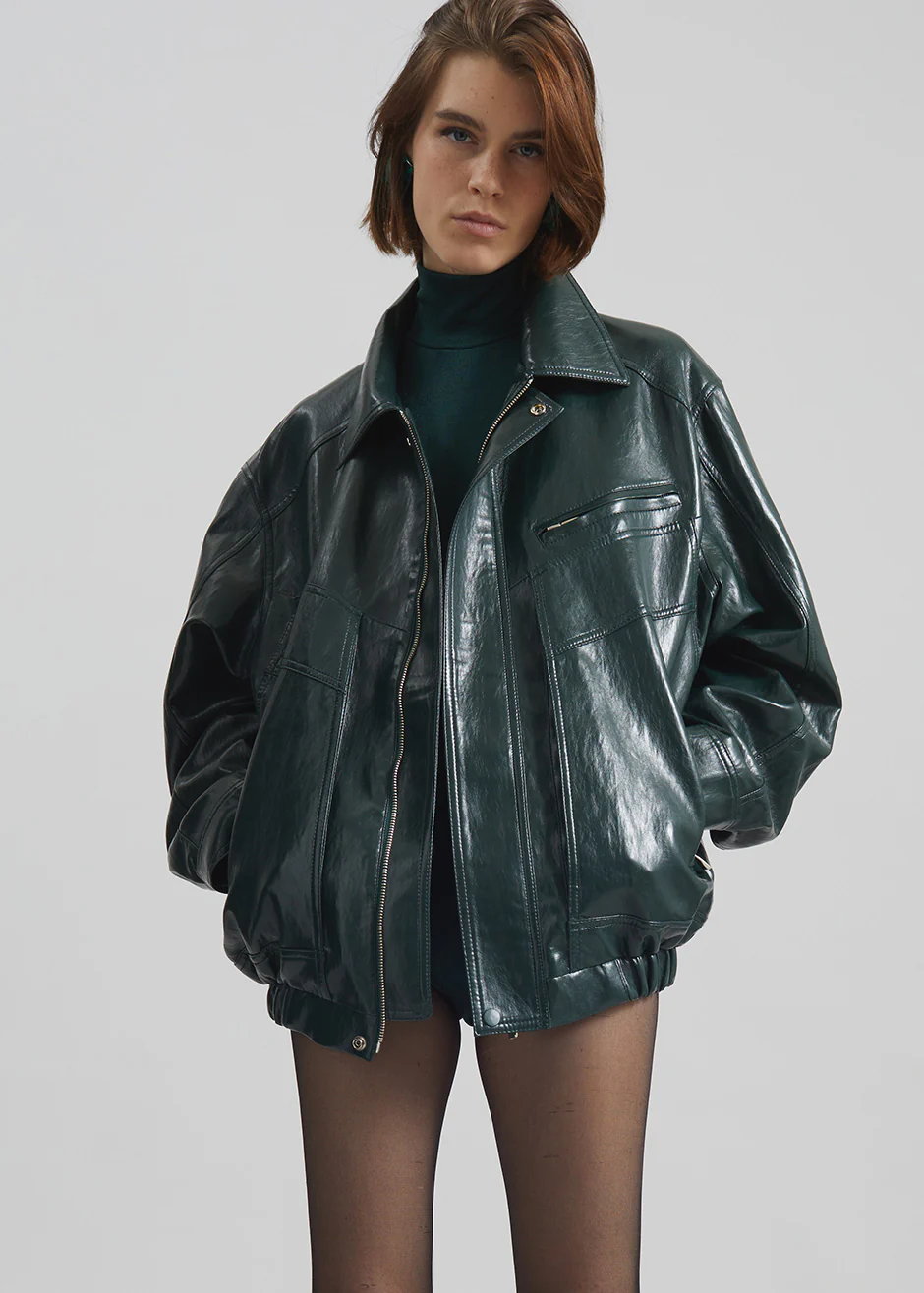 Risner Faux Leather Jacket - Deep Green - Image 3