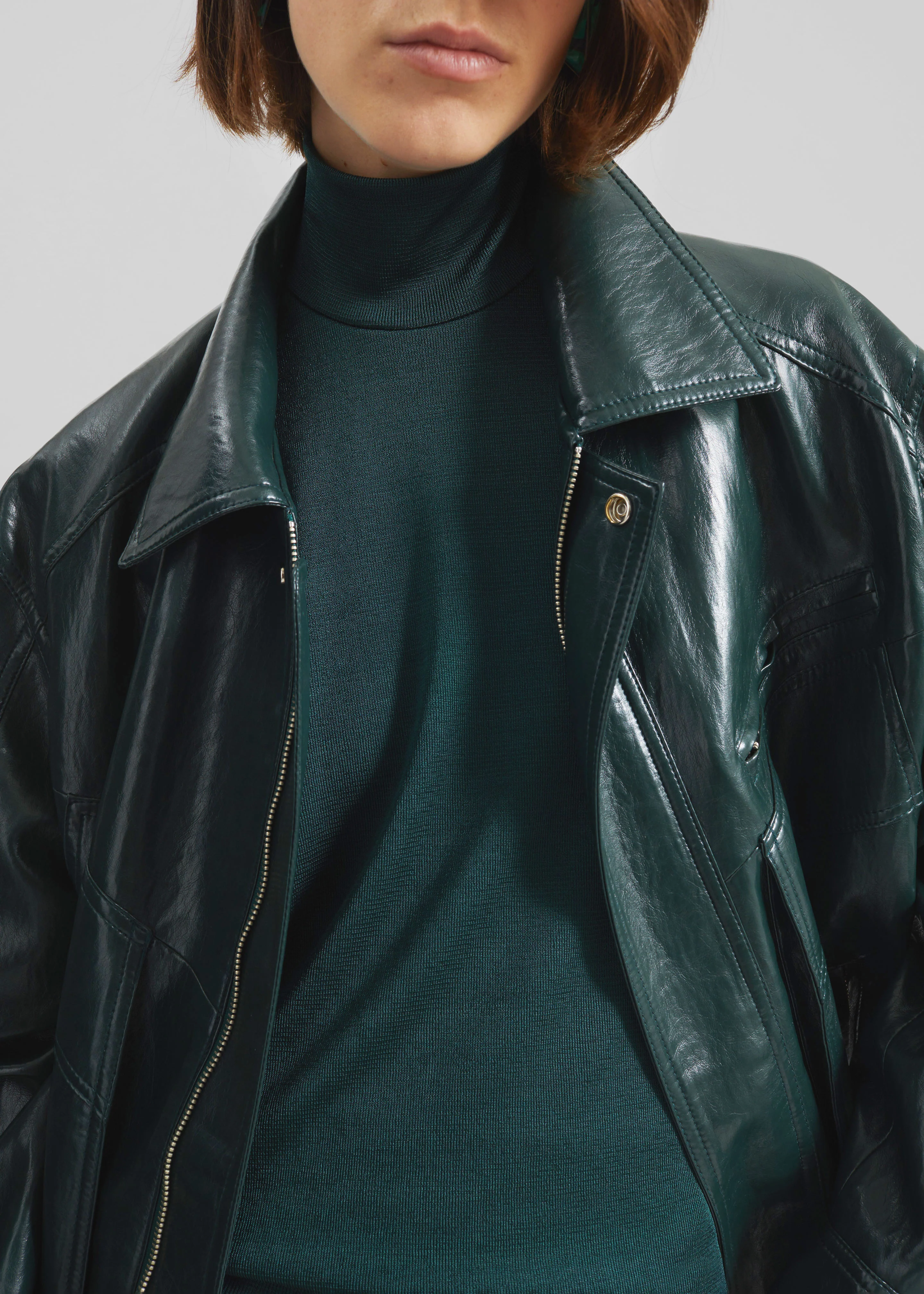 Risner Faux Leather Jacket - Deep Green - Image 5