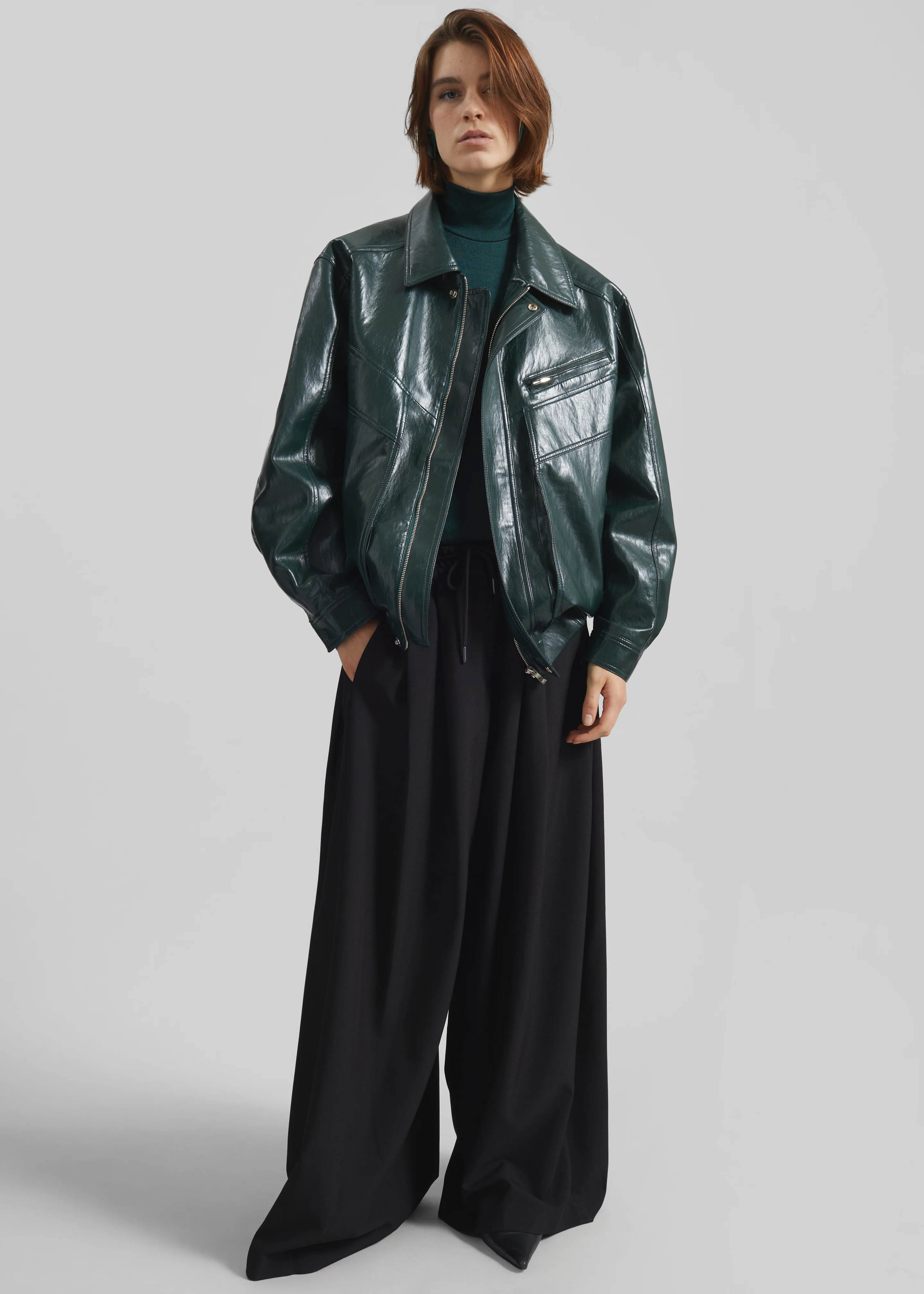 Risner Faux Leather Jacket - Deep Green - Image 8
