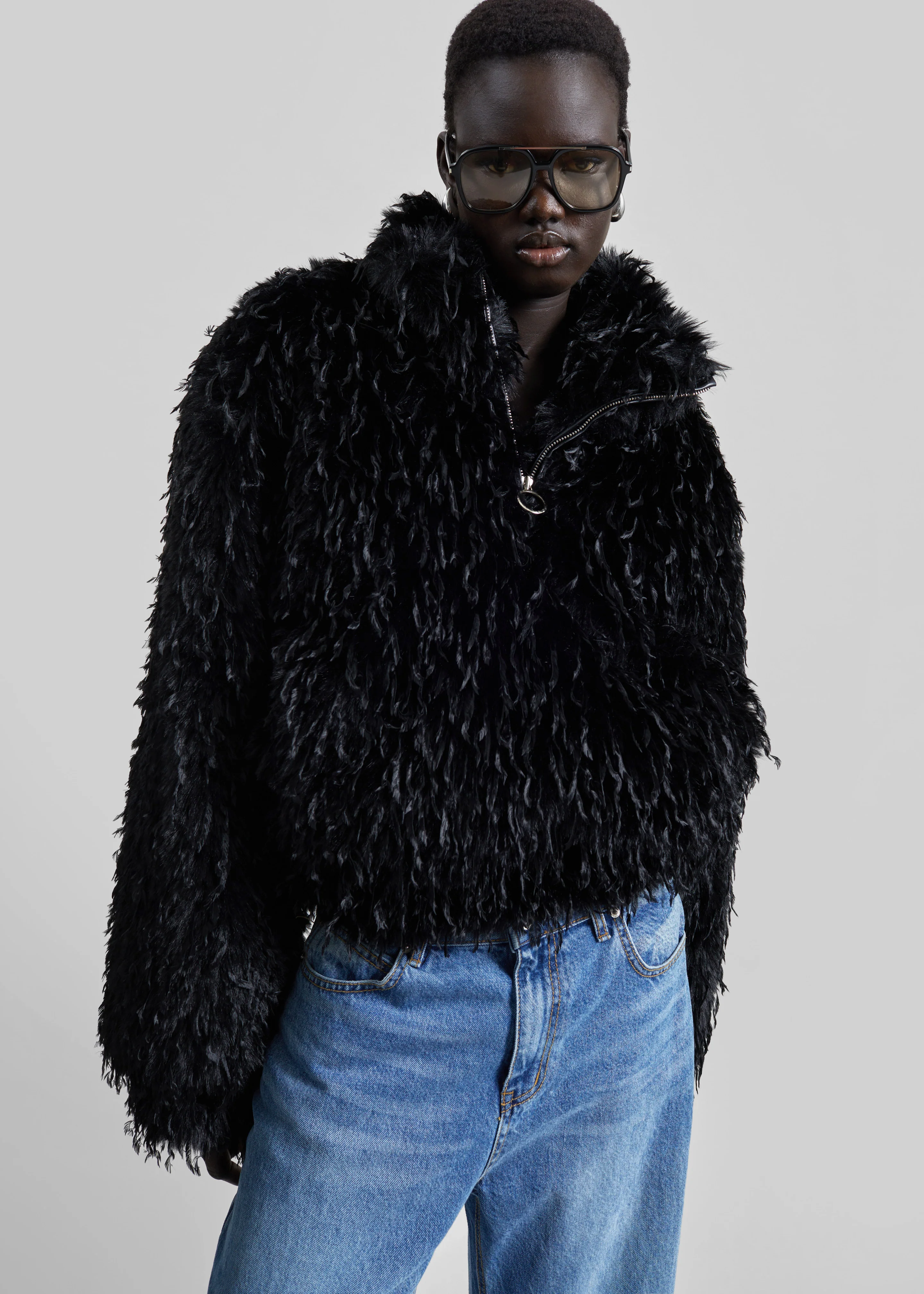 Rivee Faux Fur Pullover - Black - Image 4