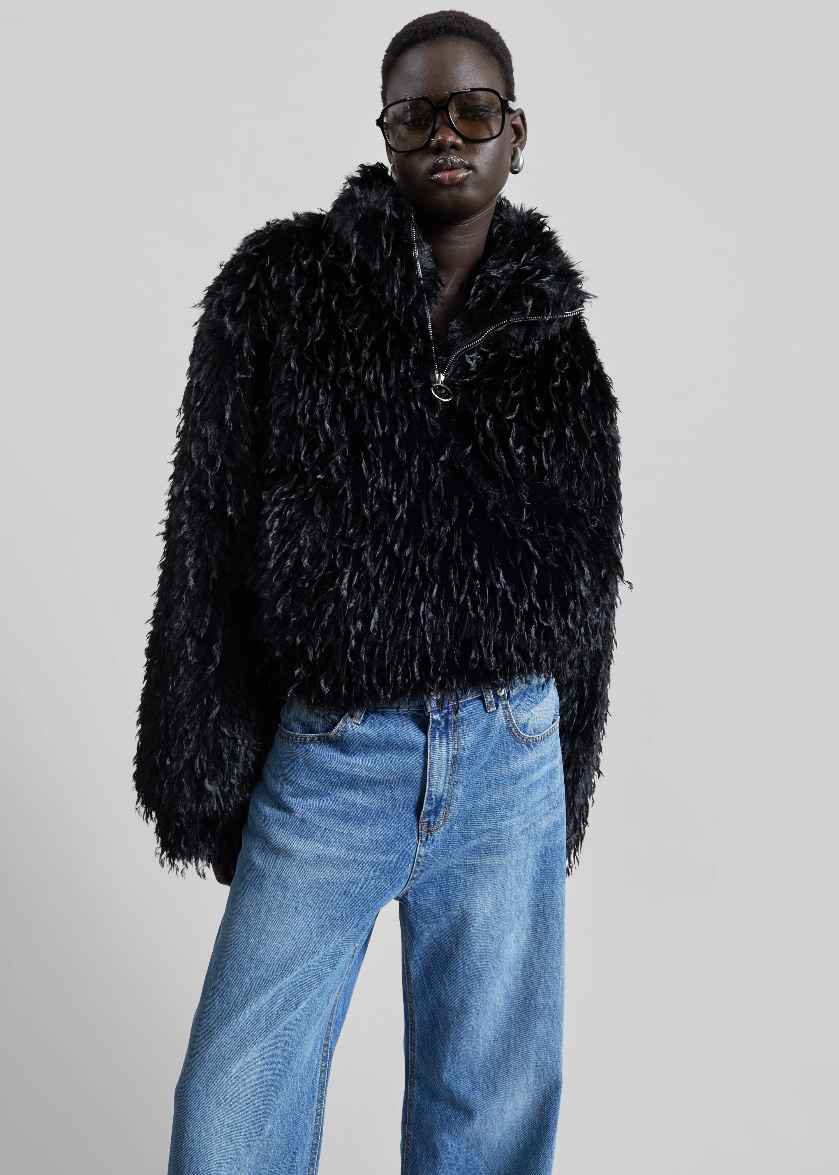 Rivee Faux Fur Pullover - Black - Image 7
