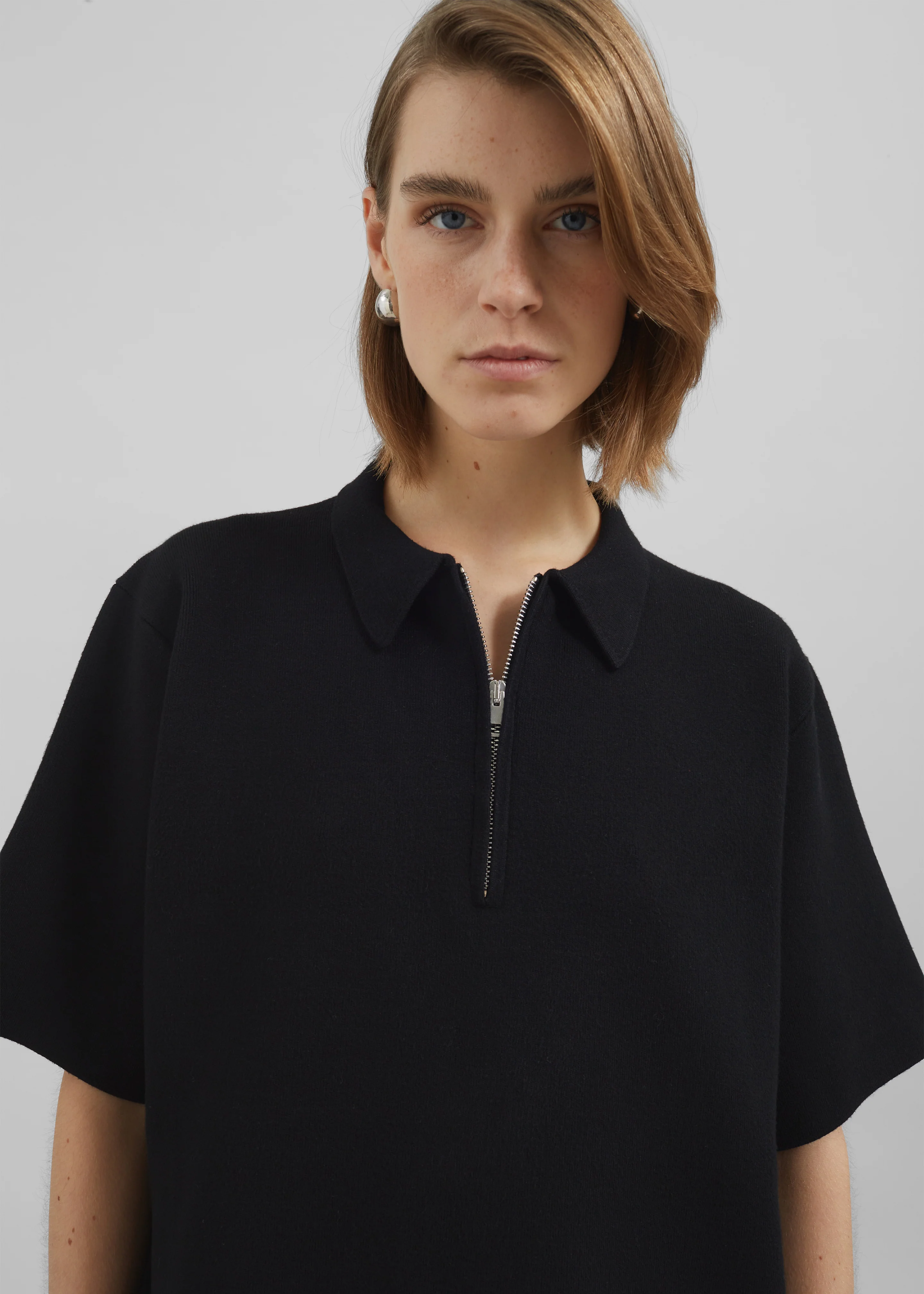Riya Zip-Up Polo - Black - Image 3