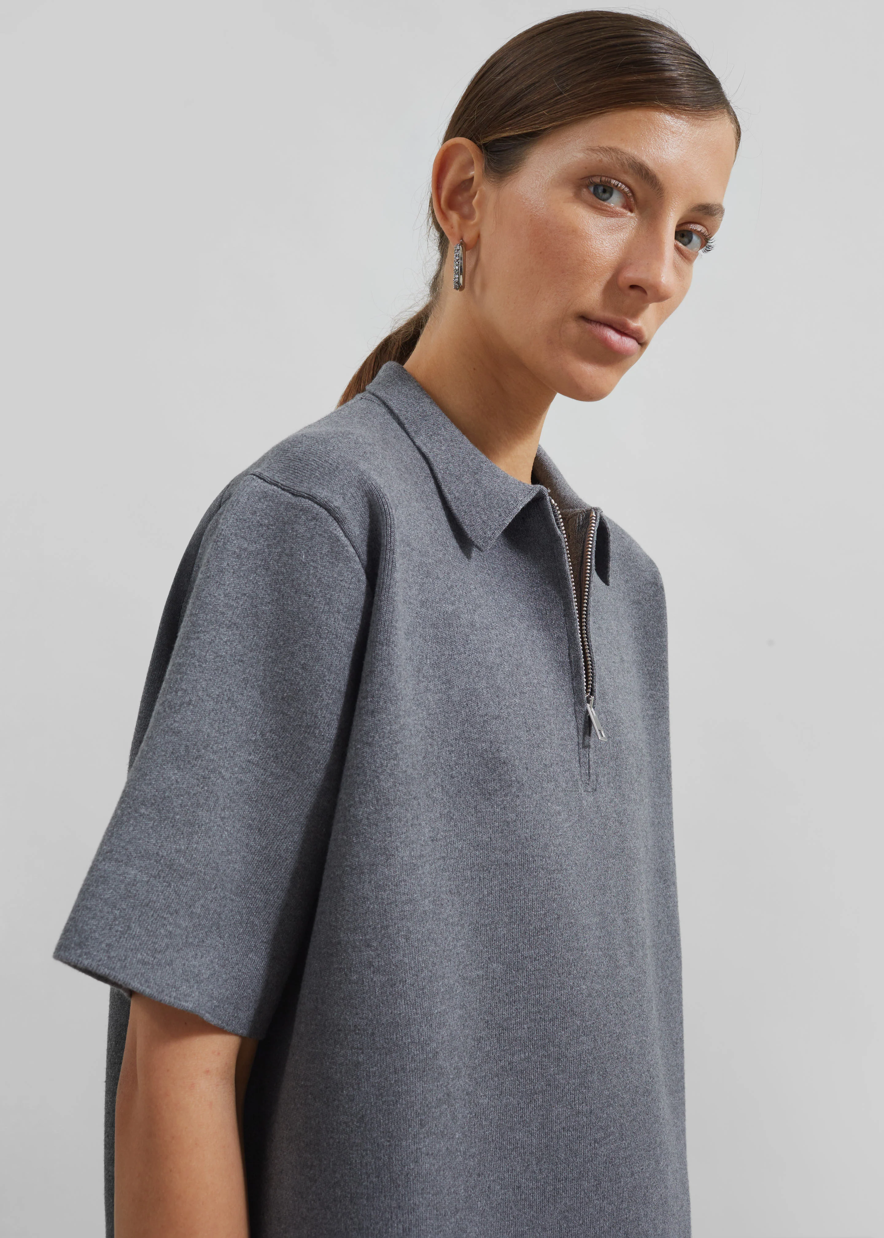 Riya Zip-Up Polo - Grey - Image 4