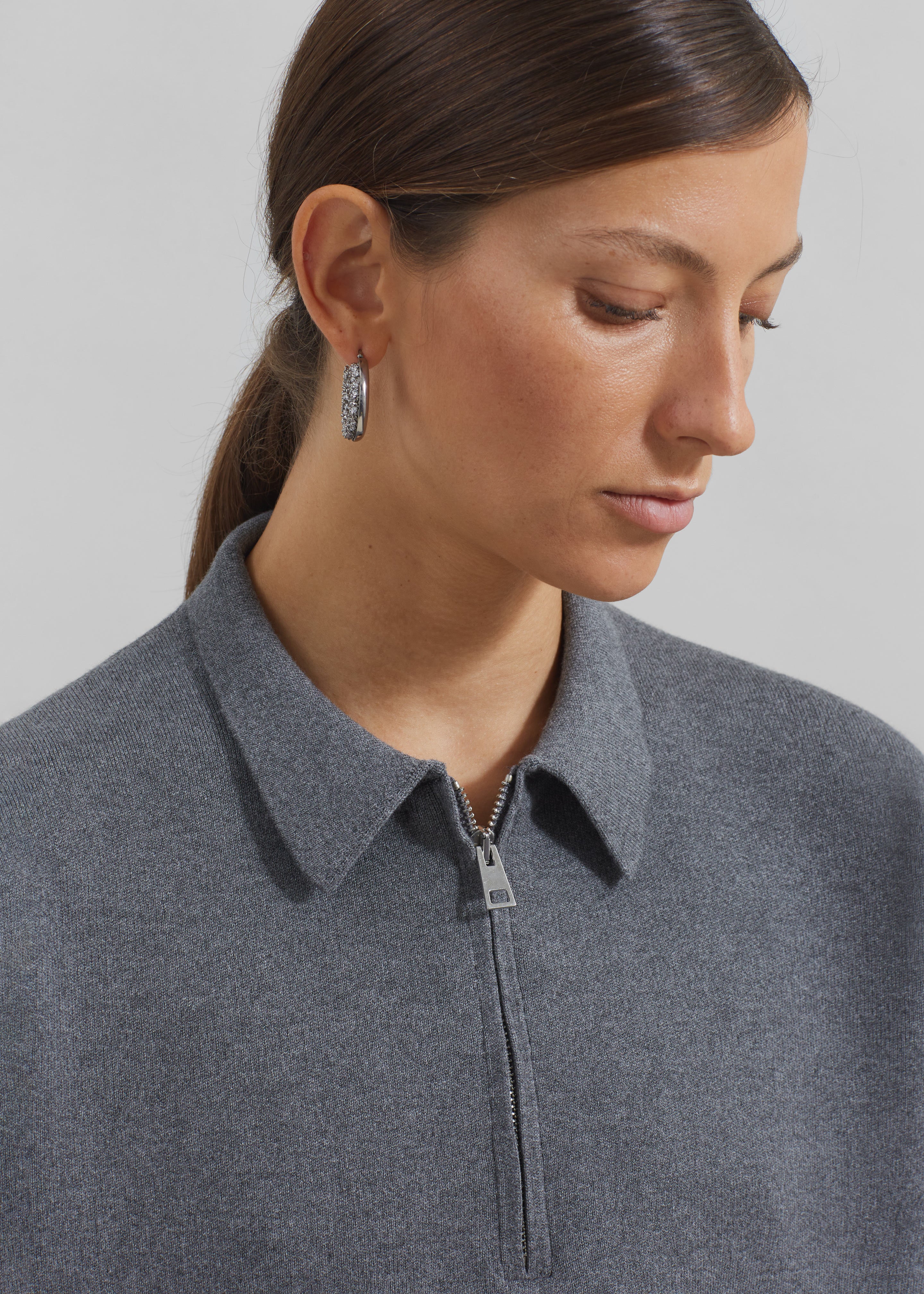 Riya Zip-Up Polo - Grey - Image 8