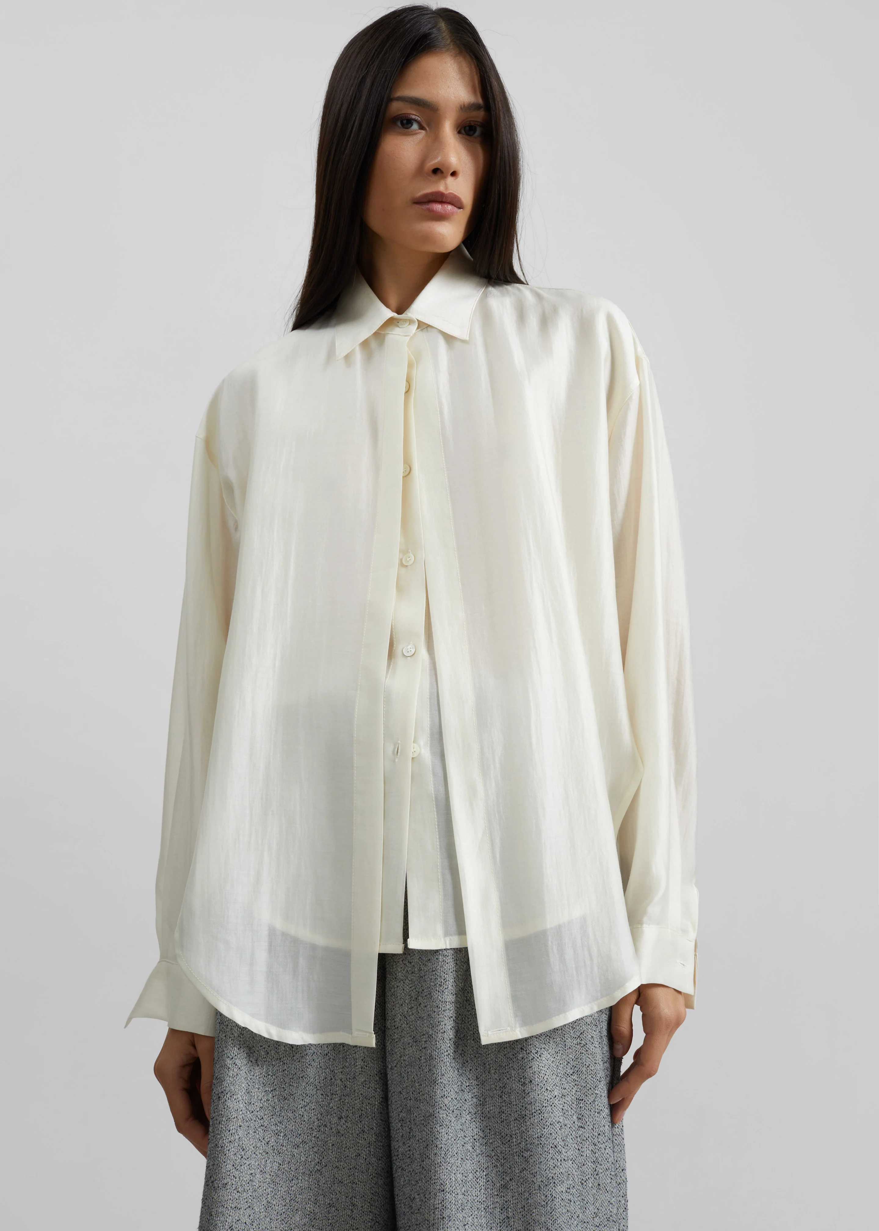 Roanne Fluid Double Shirt - Cream - Image 5