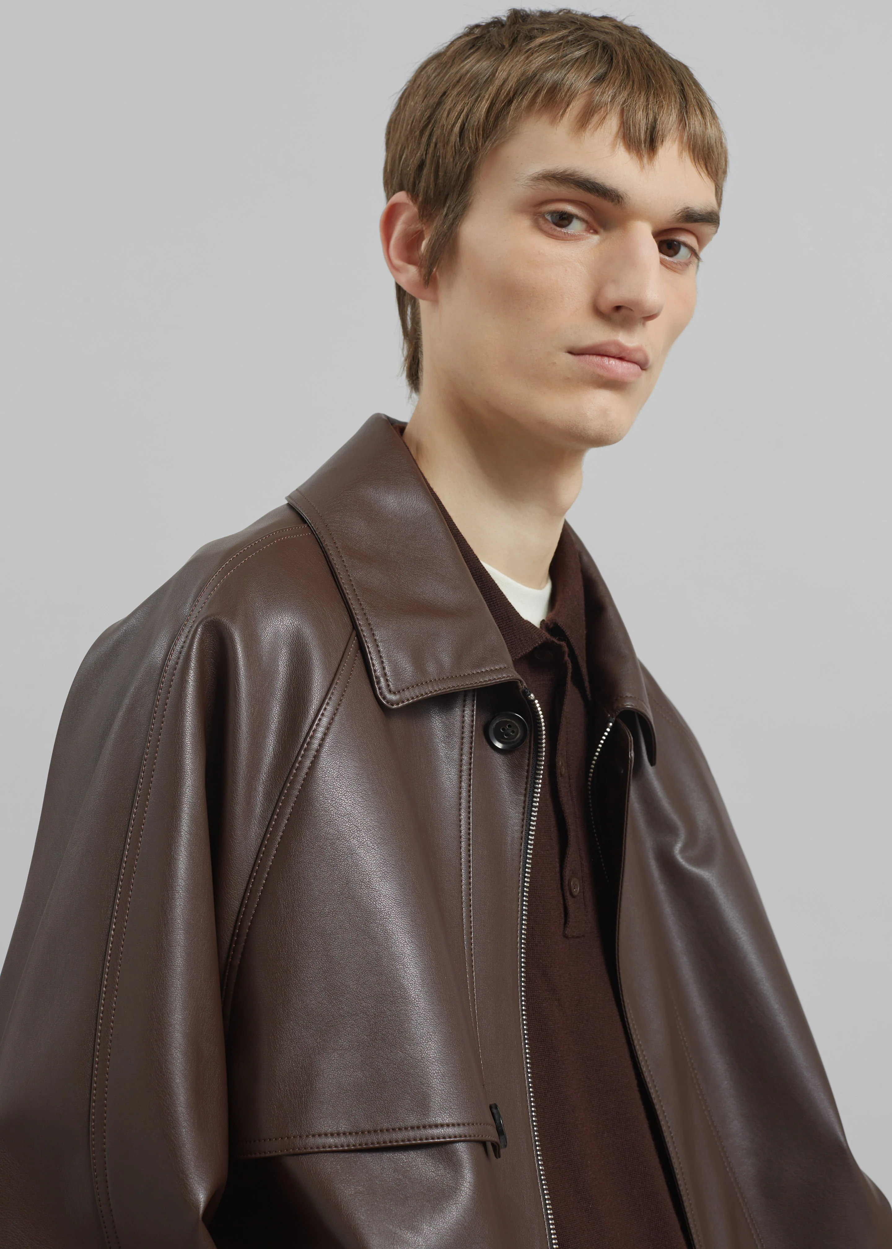 Roisin Faux Leather Jacket - Brown - Image 3