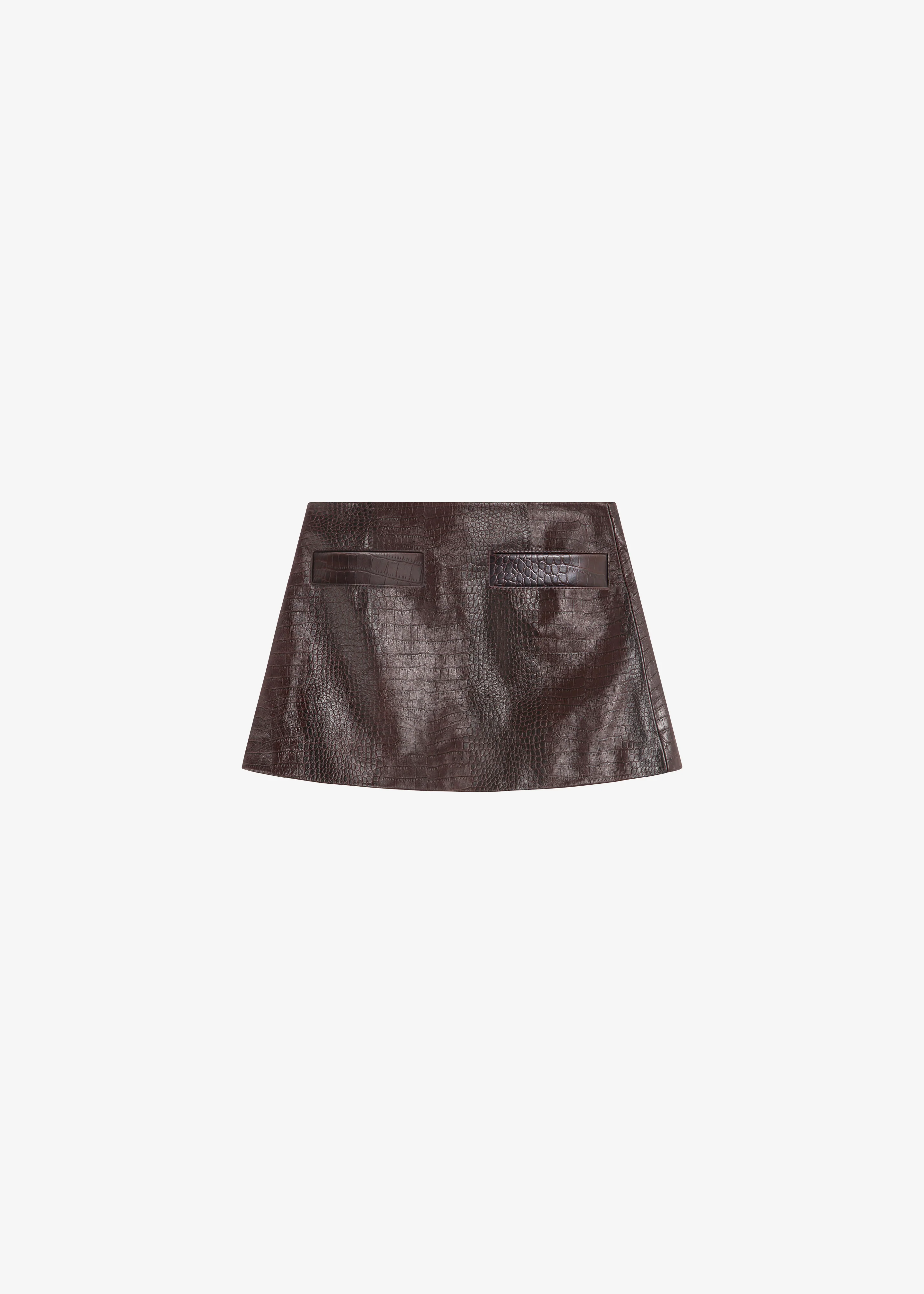 Rory Croc Leather Mini Skirt - Dark Brown - Image 7