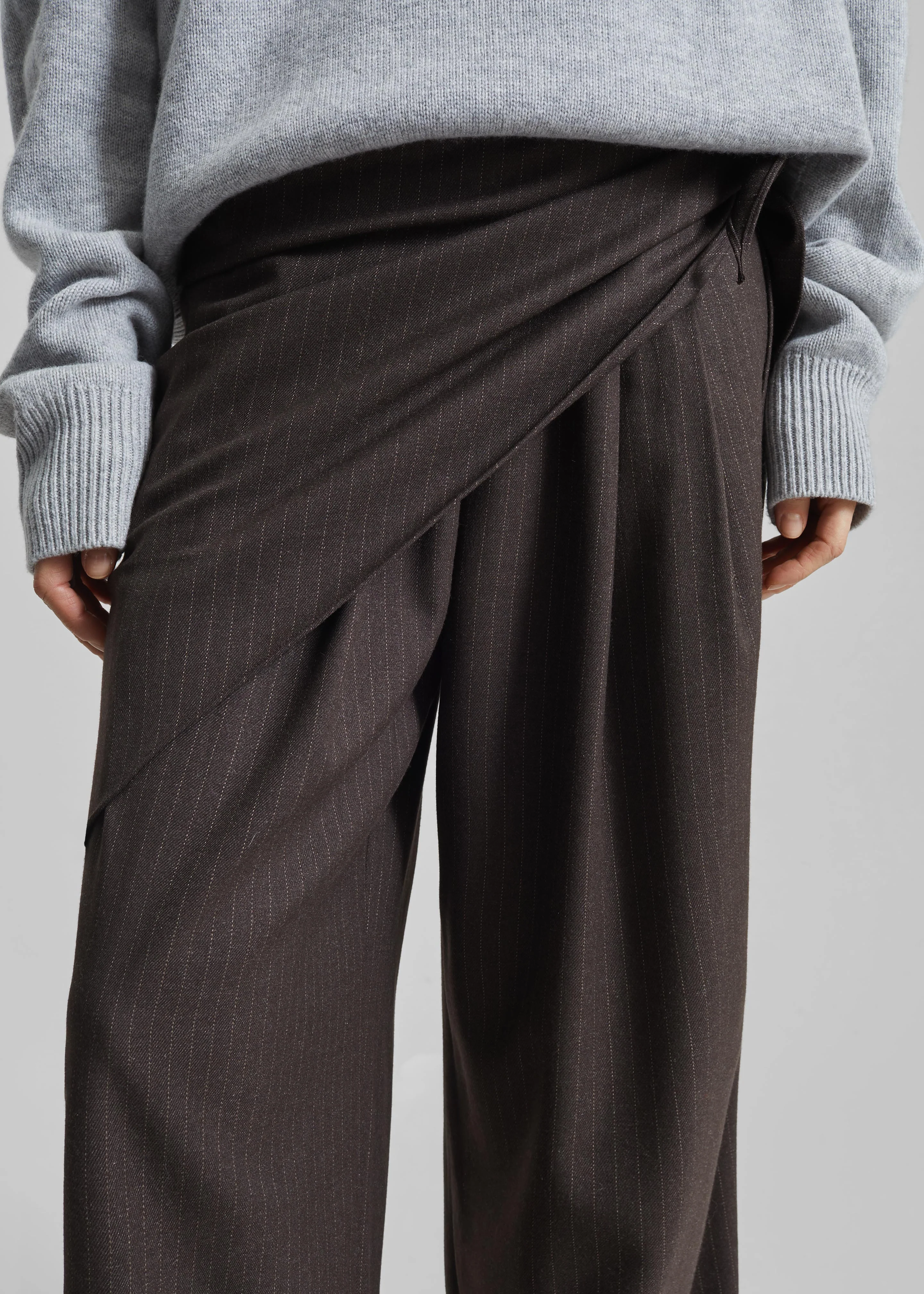 Rovigo Scarf Wrap Pants - Brown Stripe - Image 3