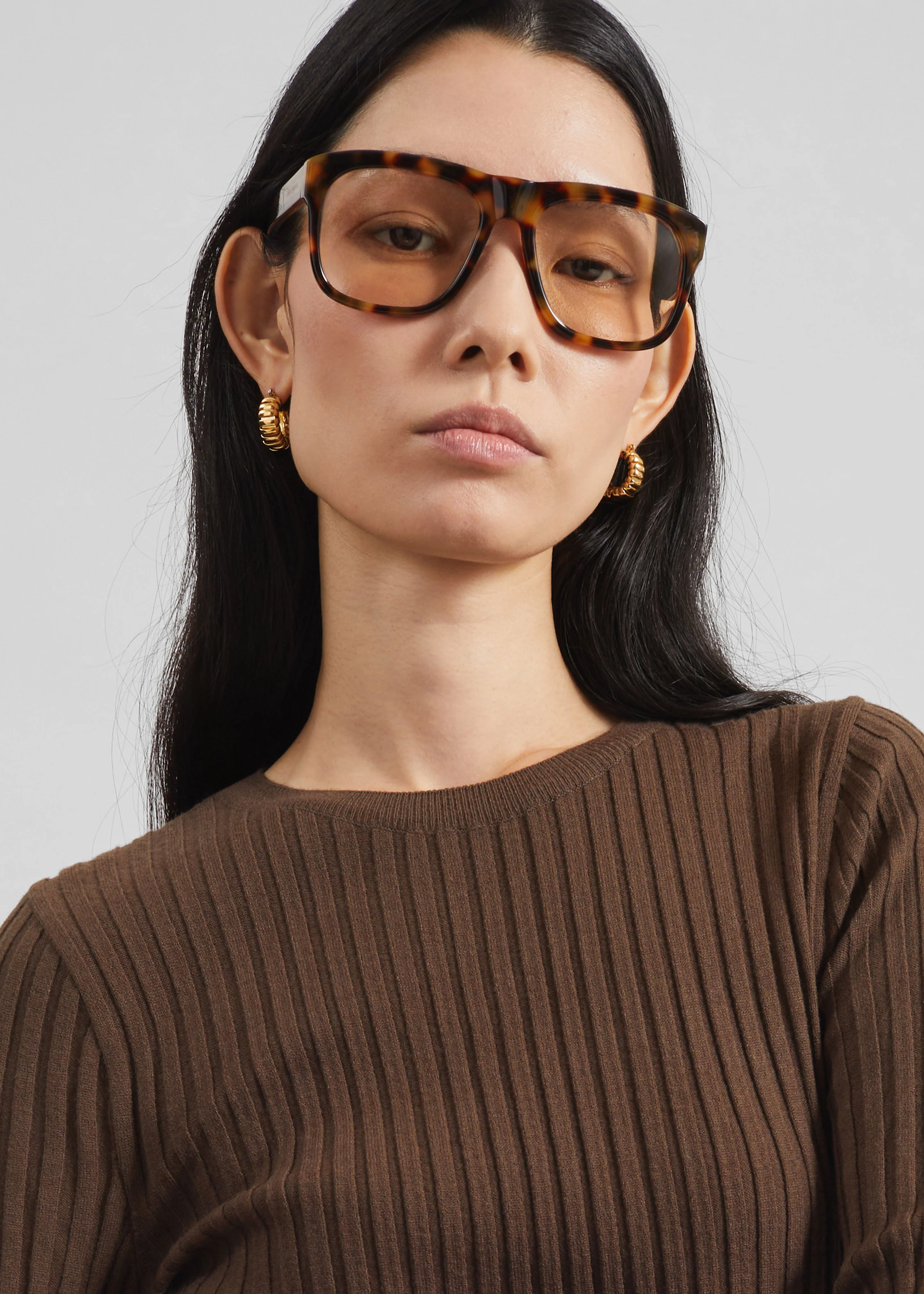 Ruan Ribbed Knit Top - Brown - Image 3
