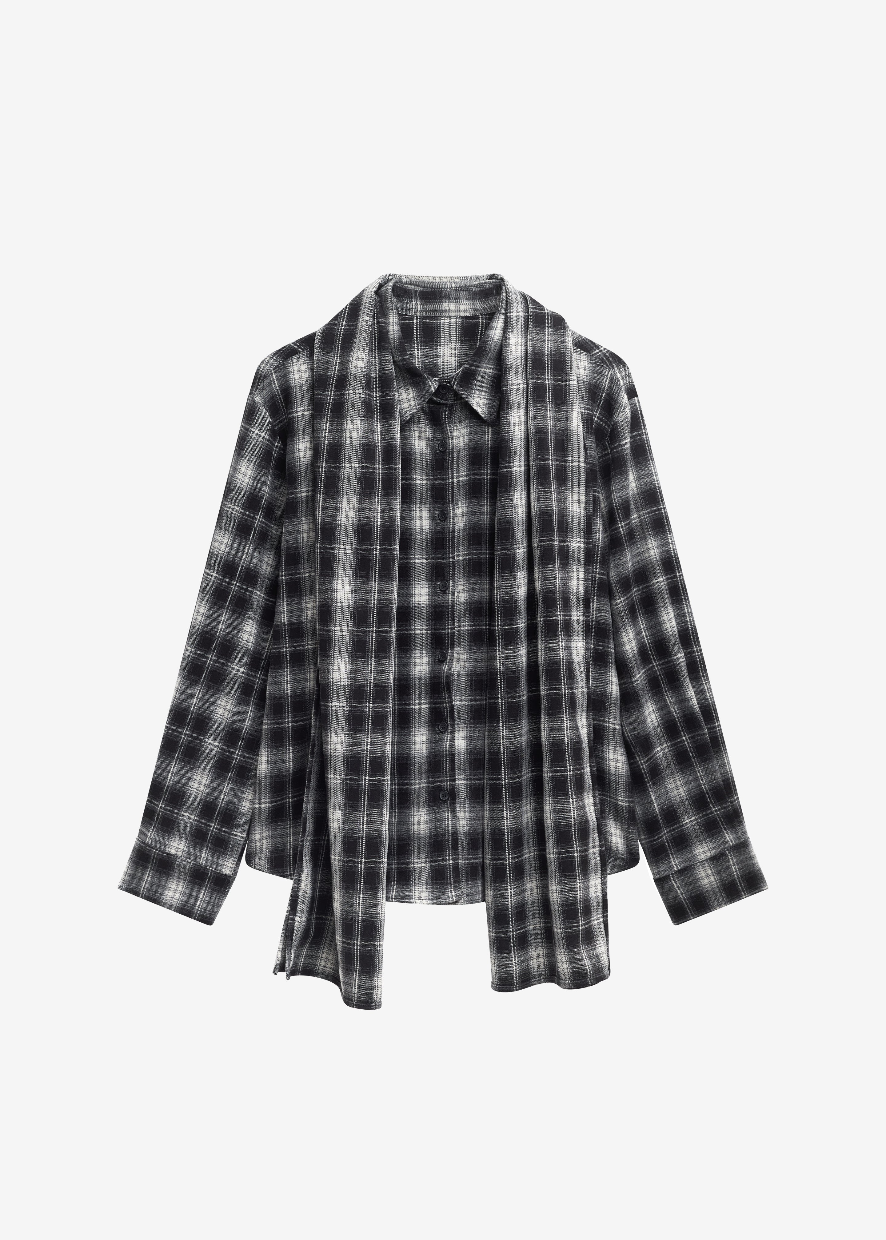 Rue Scarf Shirt - Black Plaid - Image 10