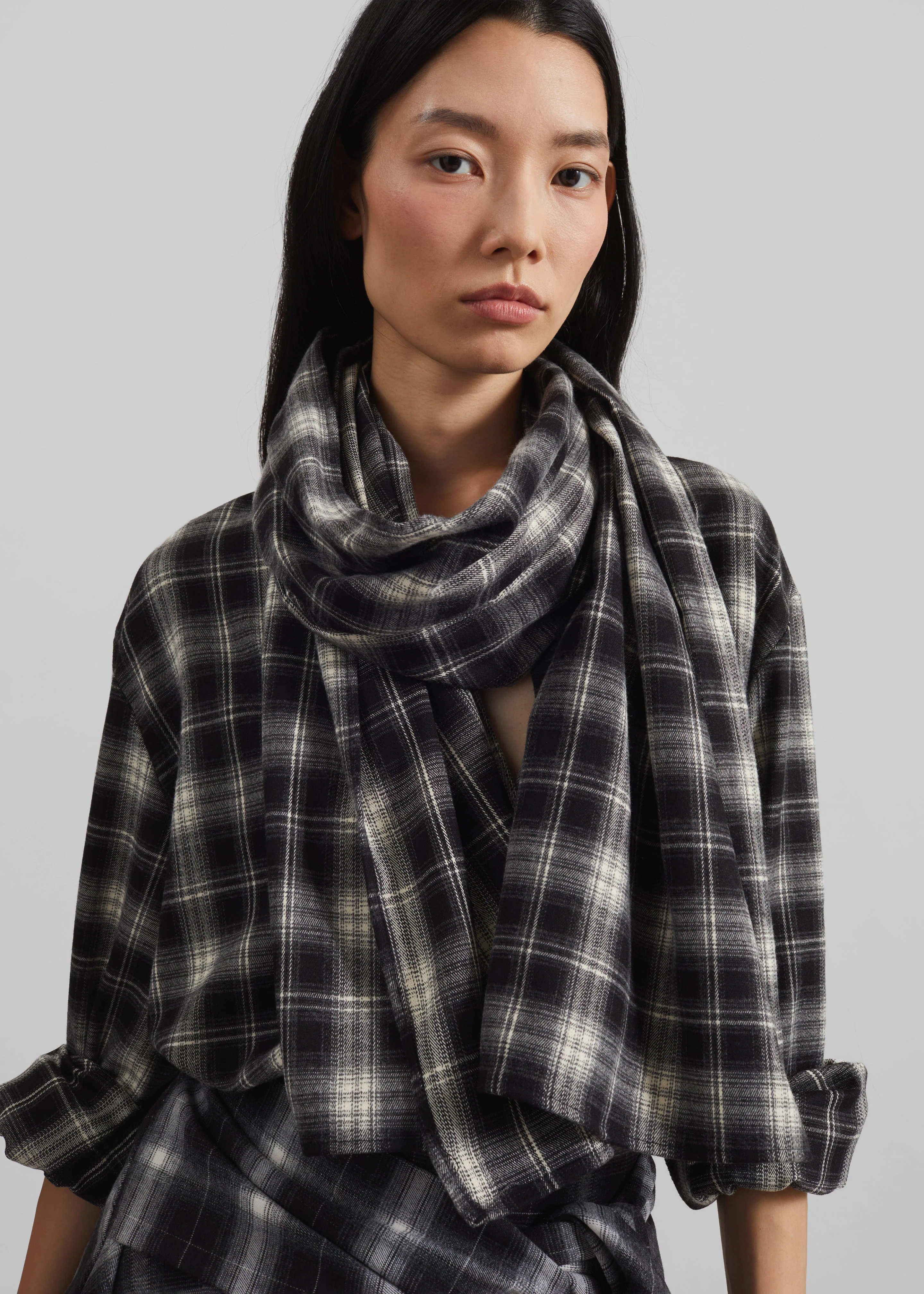 Rue Scarf Shirt - Black Plaid - Image 3