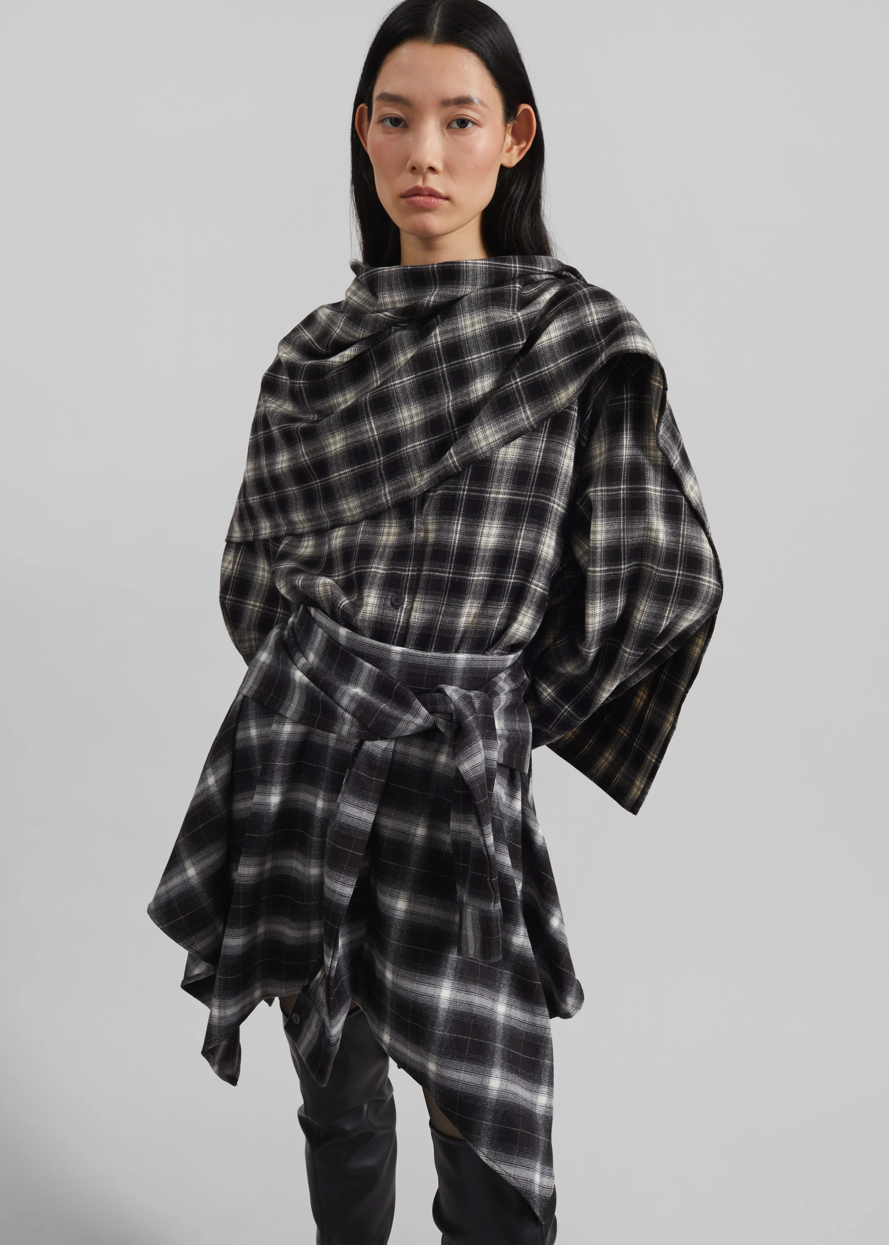 Rue Scarf Shirt - Black Plaid - Image 7