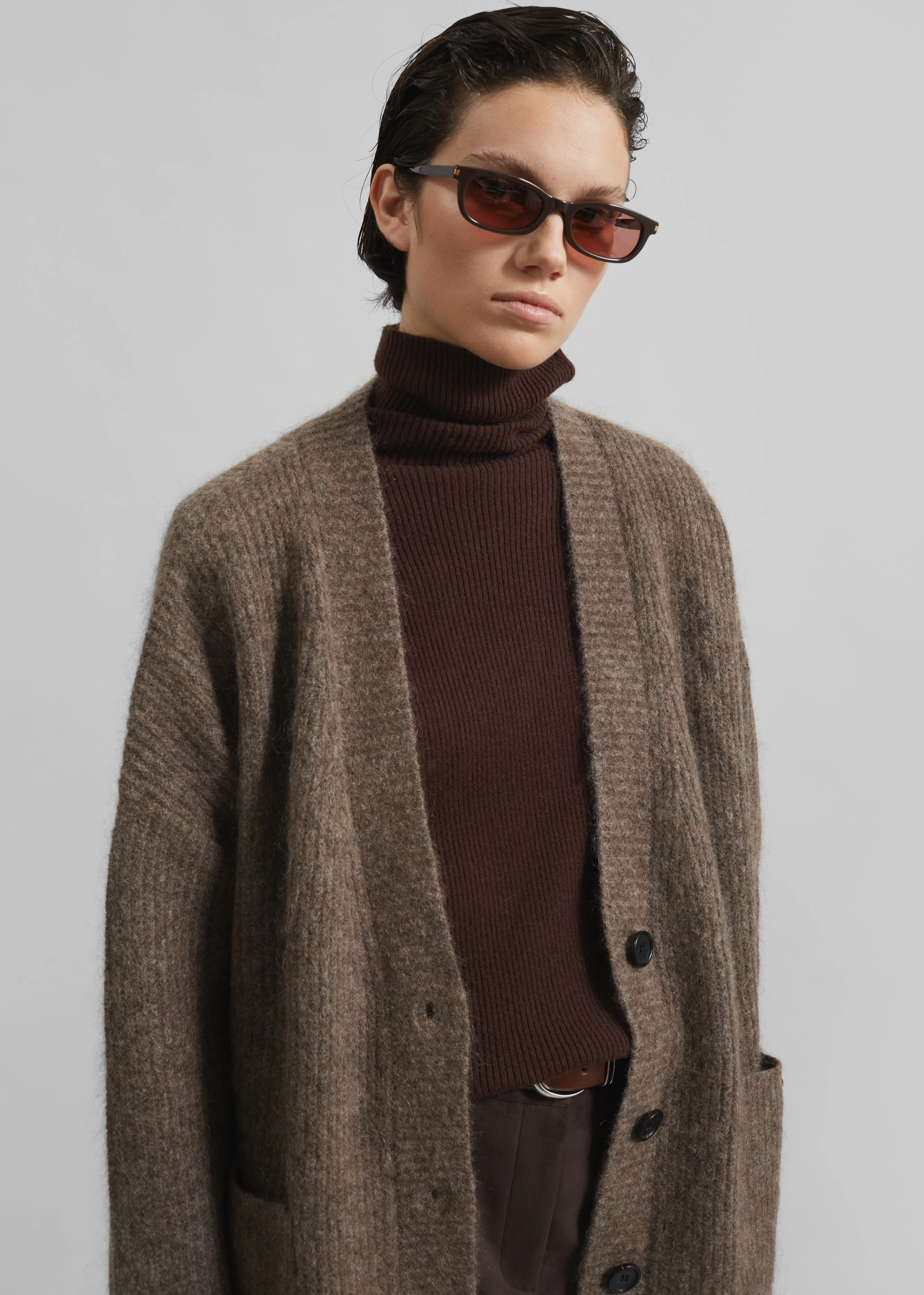 Ruhr Oversized Mohair Cardigan - Brown - Image 3