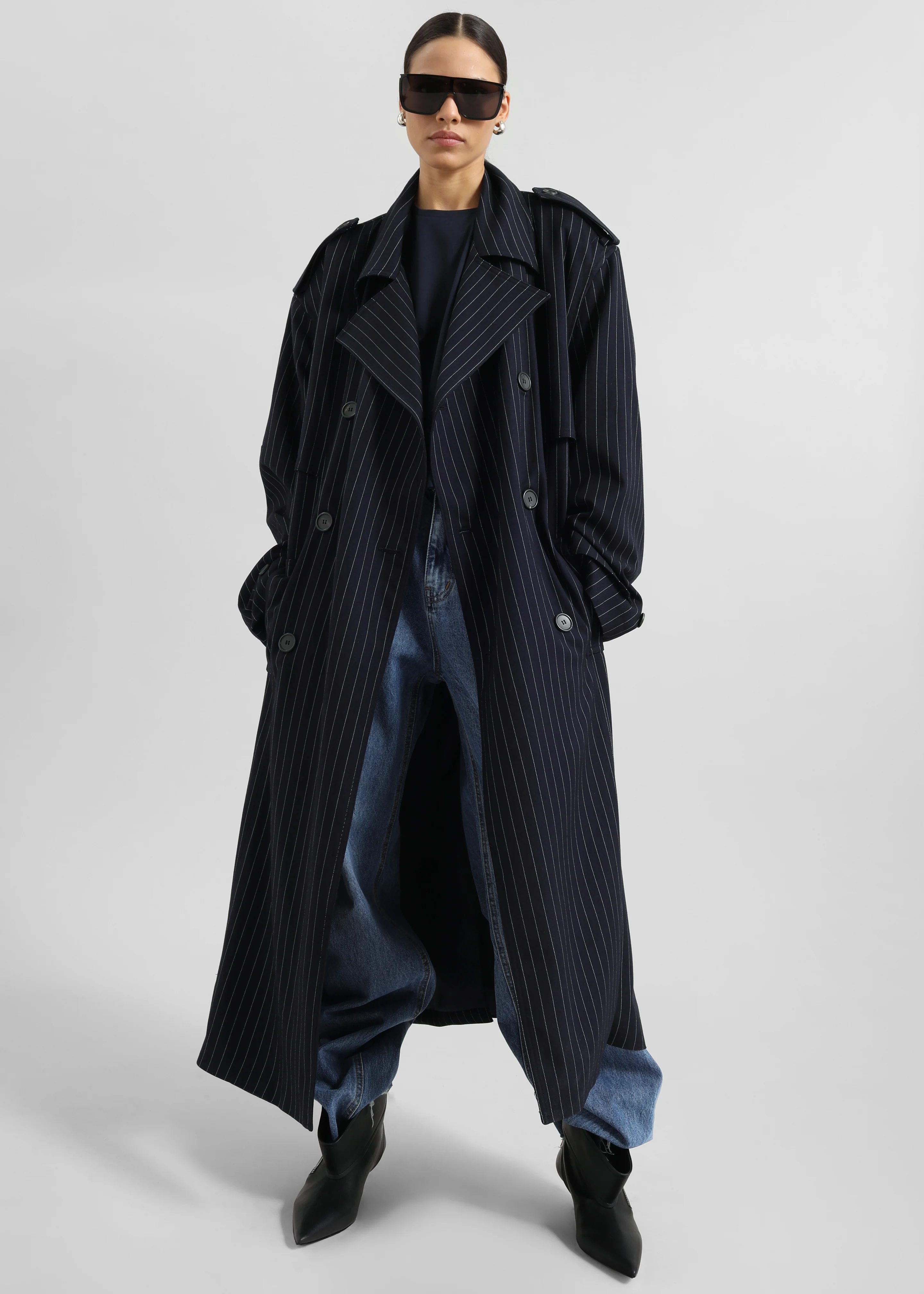 Salford Pinstripe Trench - Navy - Image 2