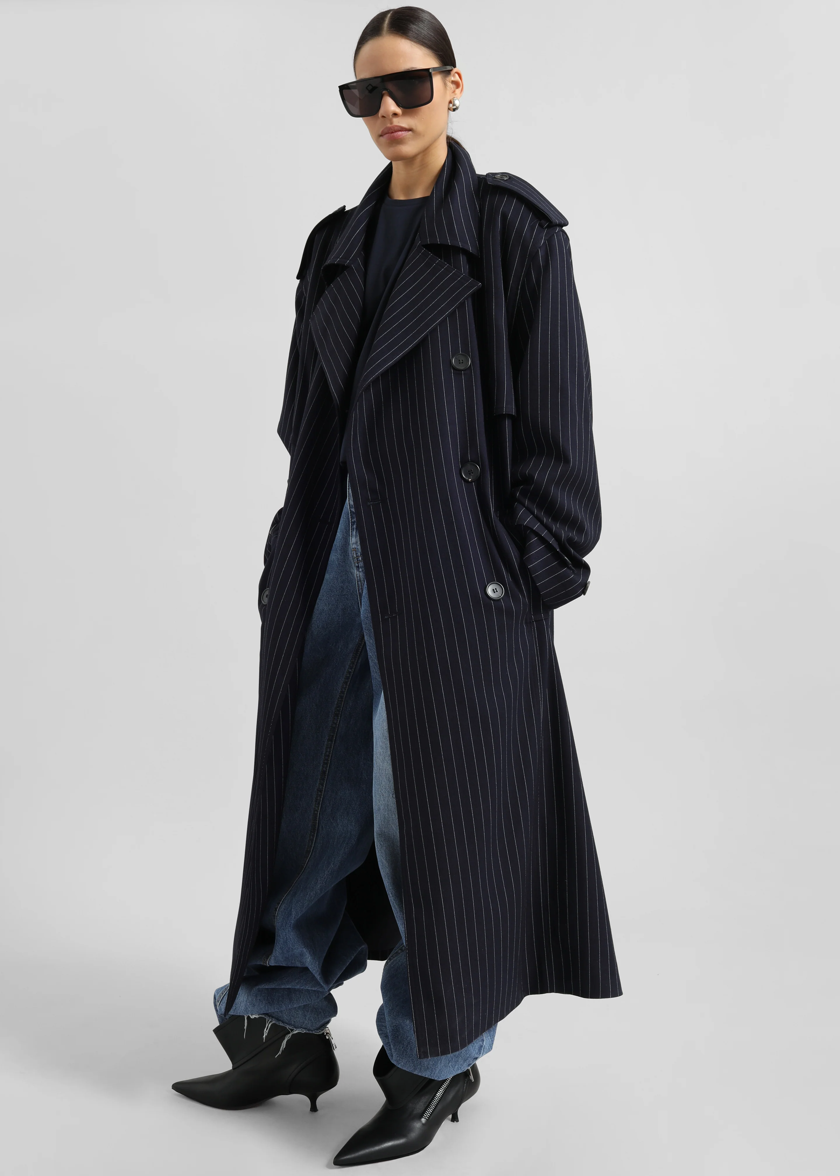 Salford Pinstripe Trench - Navy - Image 5