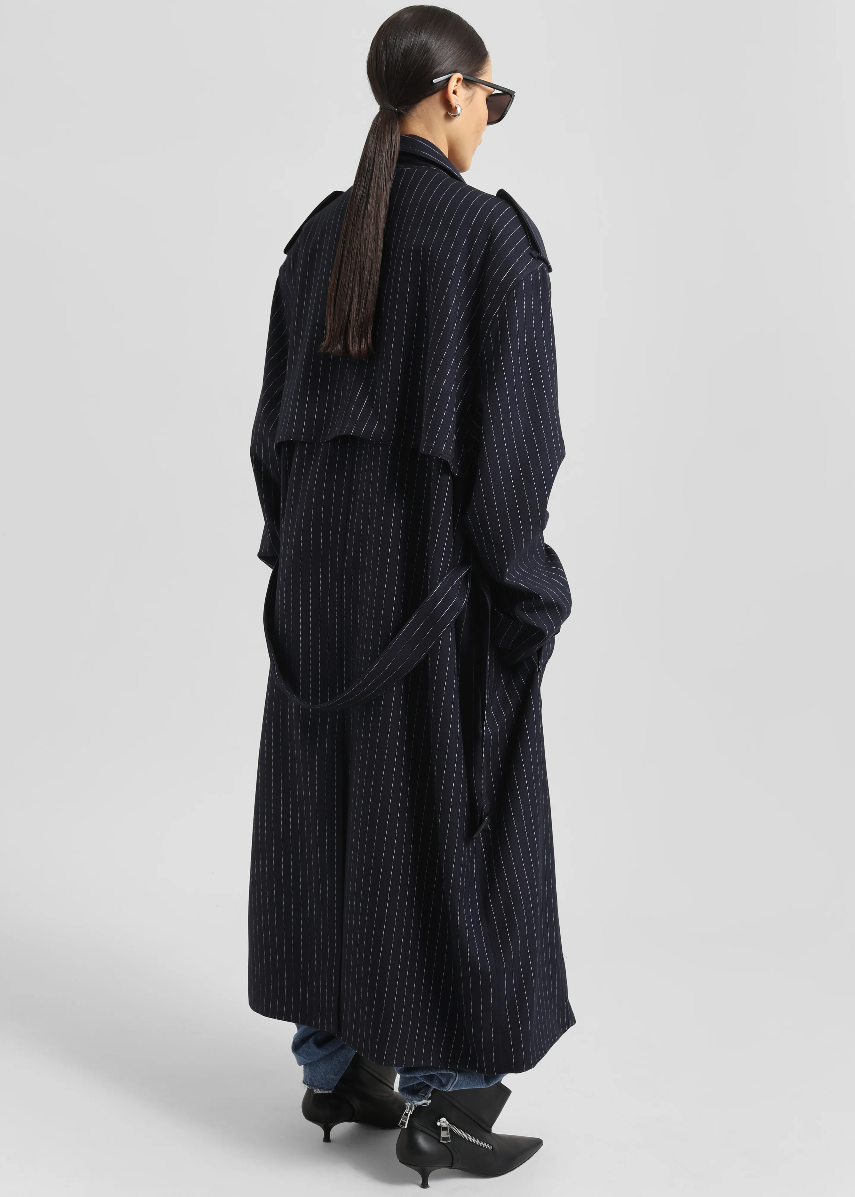 Salford Pinstripe Trench - Navy - Image 6
