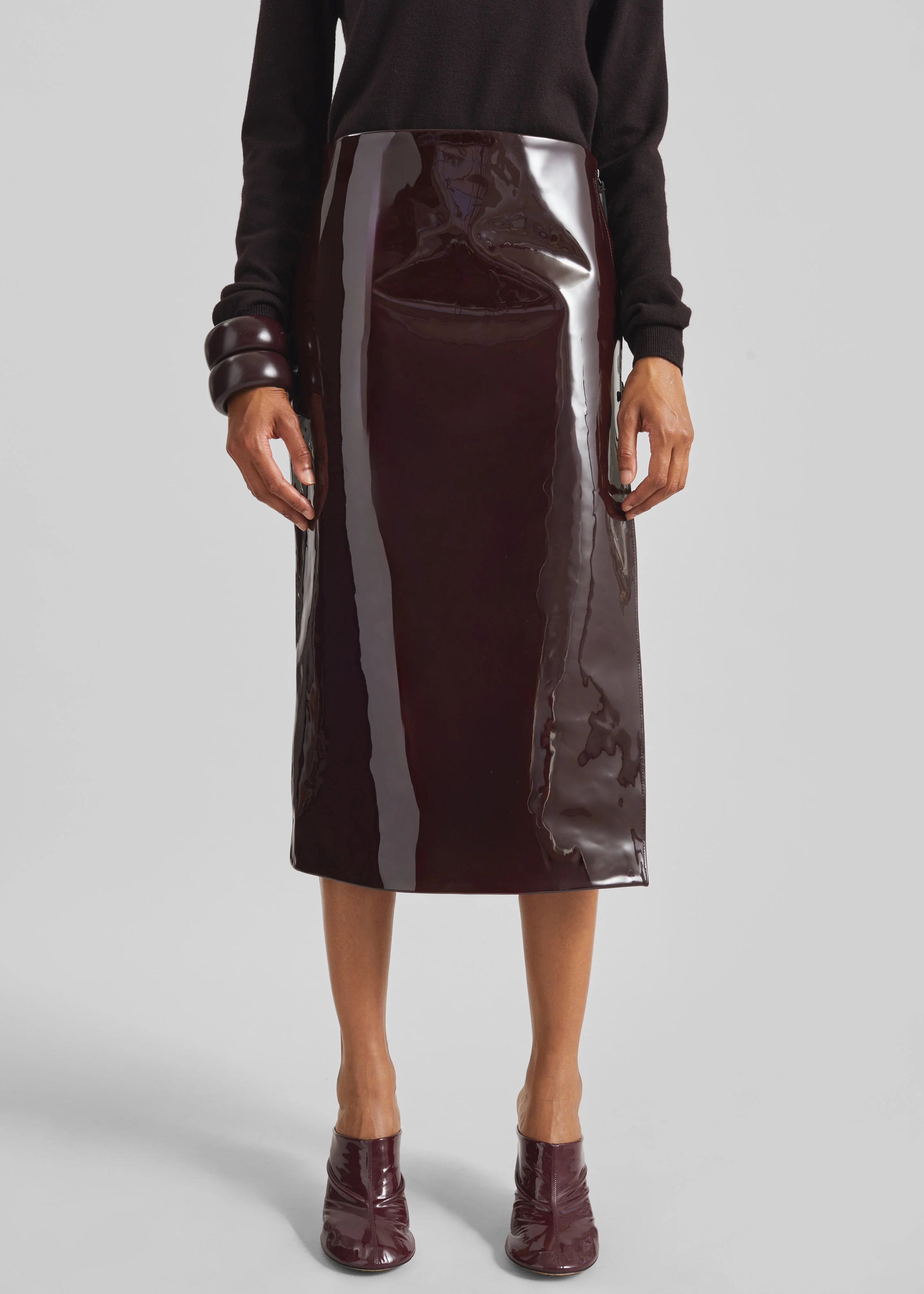 Samantha Patent Zip Skirt - Burgundy - Image 4
