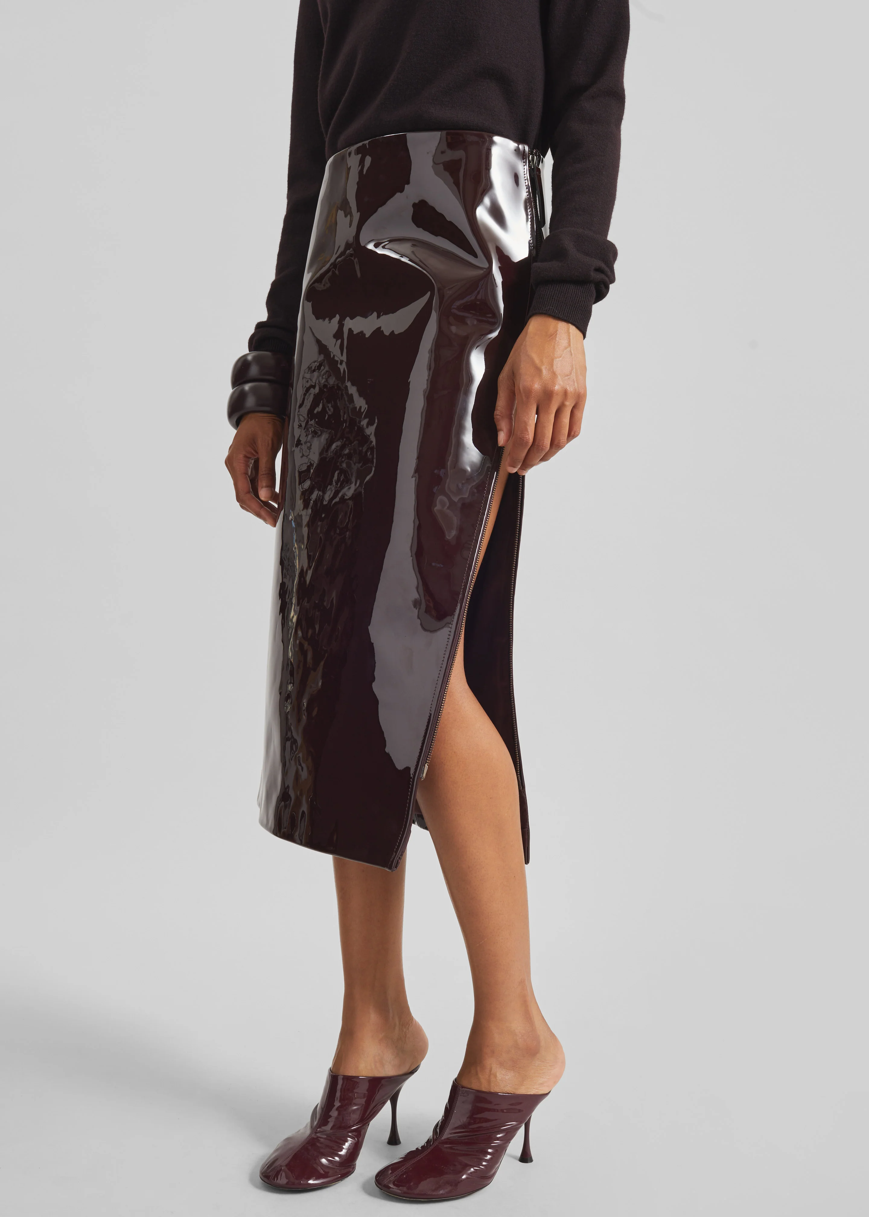 Samantha Patent Zip Skirt - Burgundy - Image 5