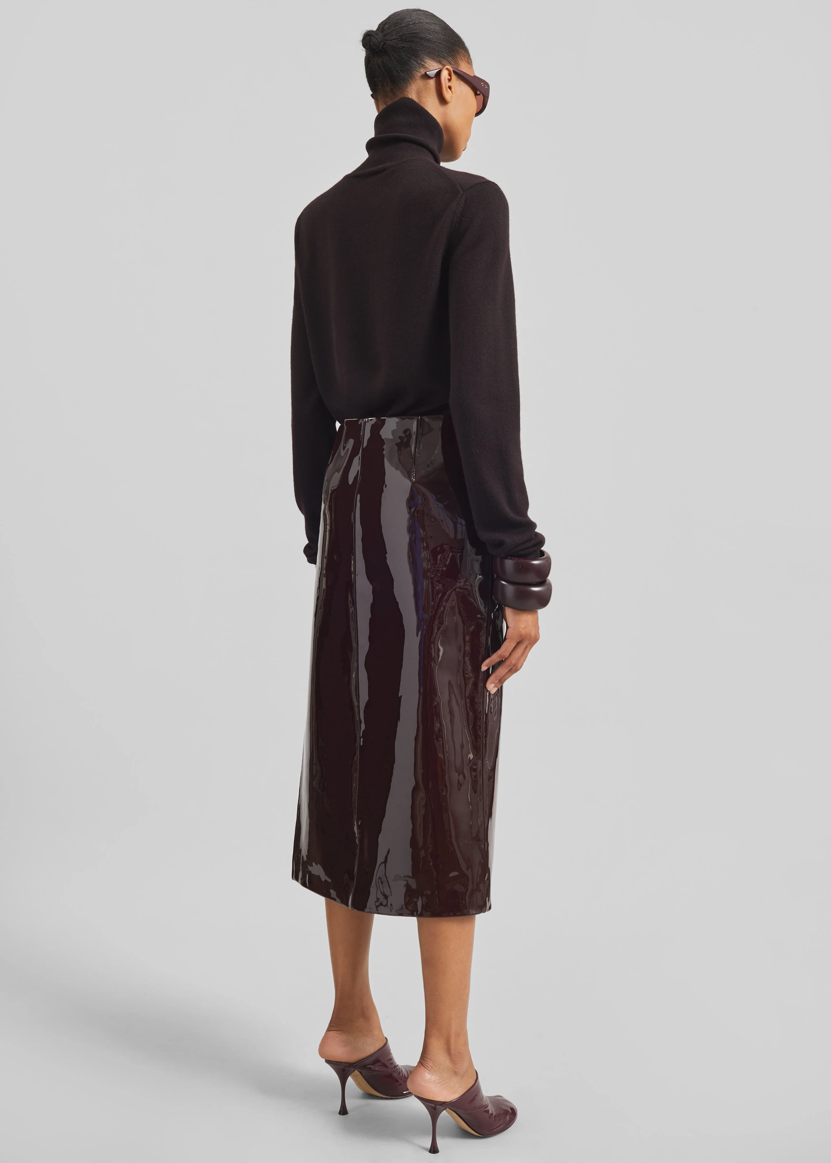 Samantha Patent Zip Skirt - Burgundy - Image 7