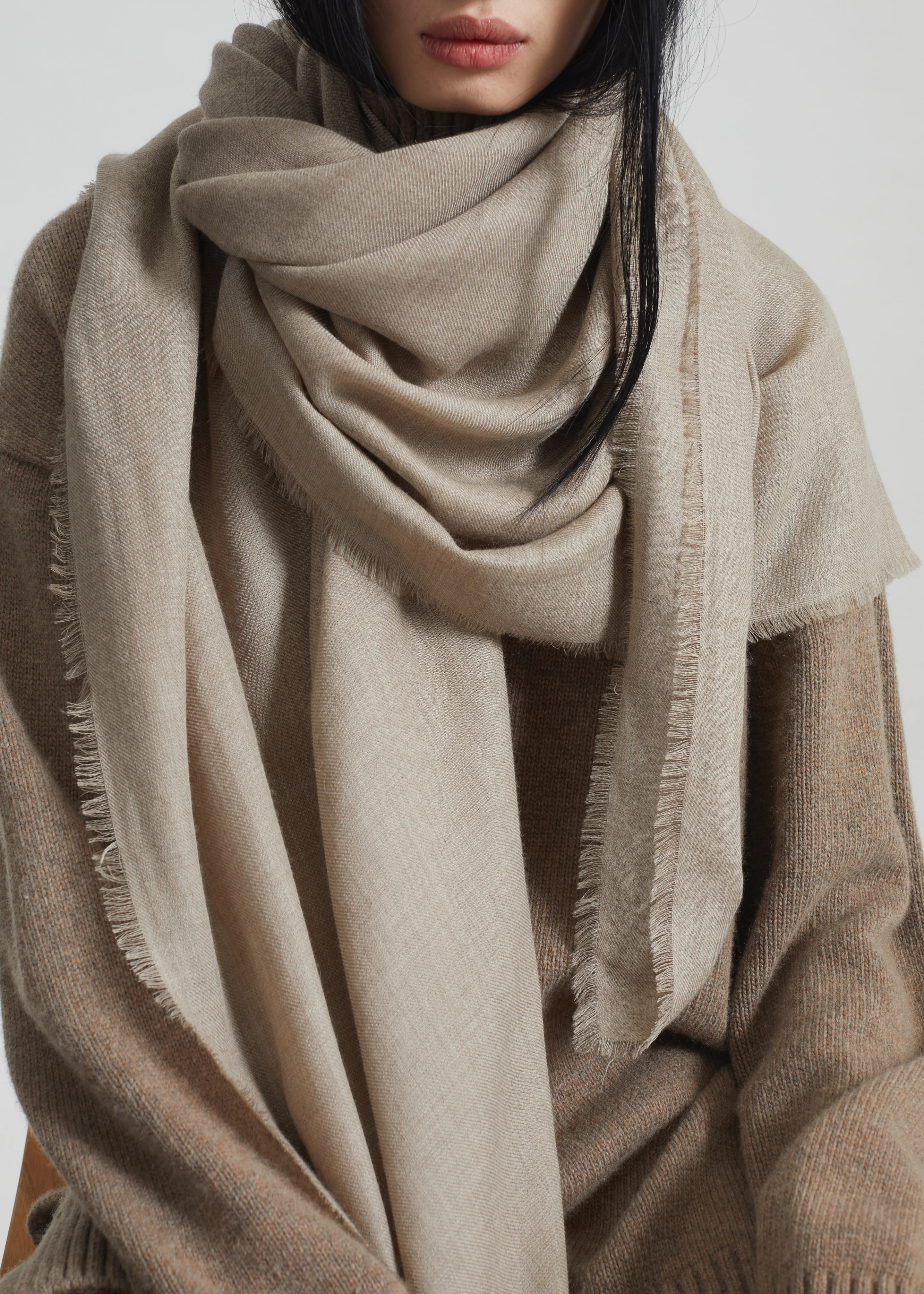 Sanova Cashmere Twill Scarf - Taupe - Image 2