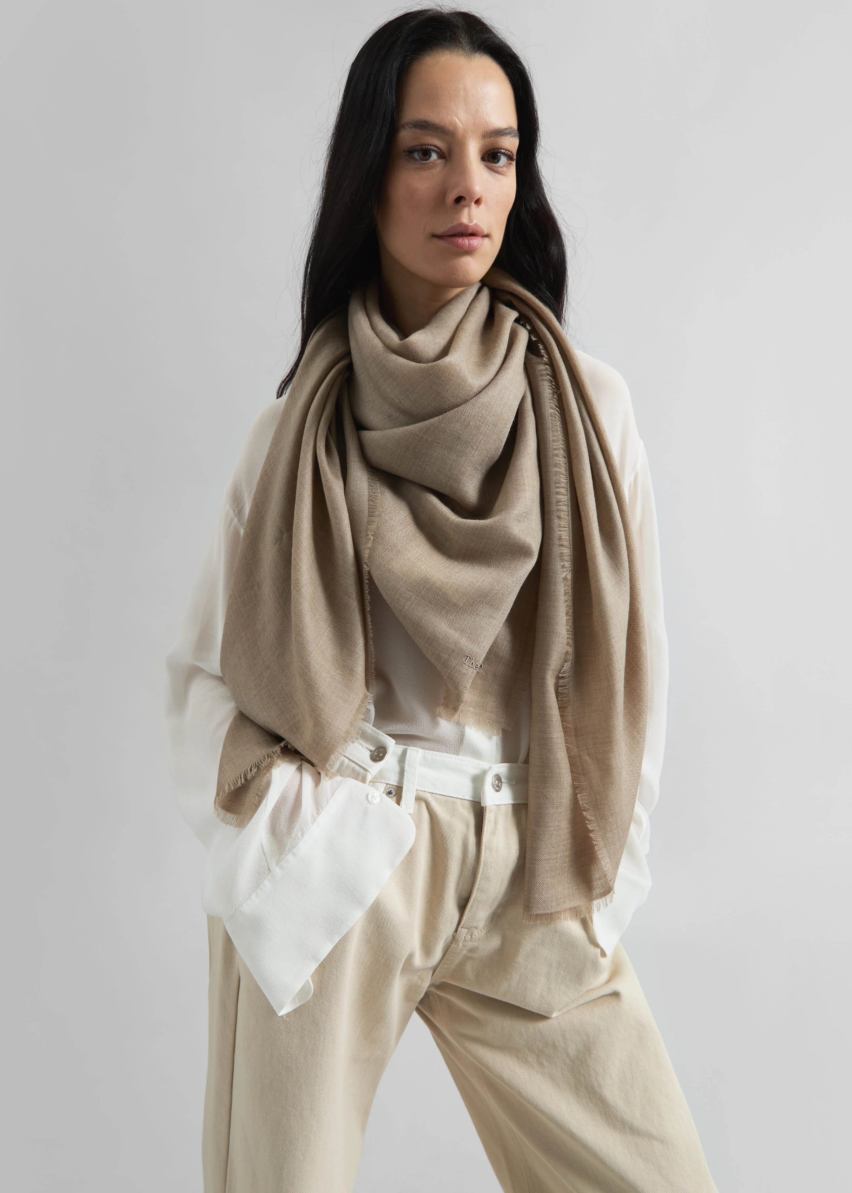 Sanova Cashmere Twill Scarf - Taupe - Image 7