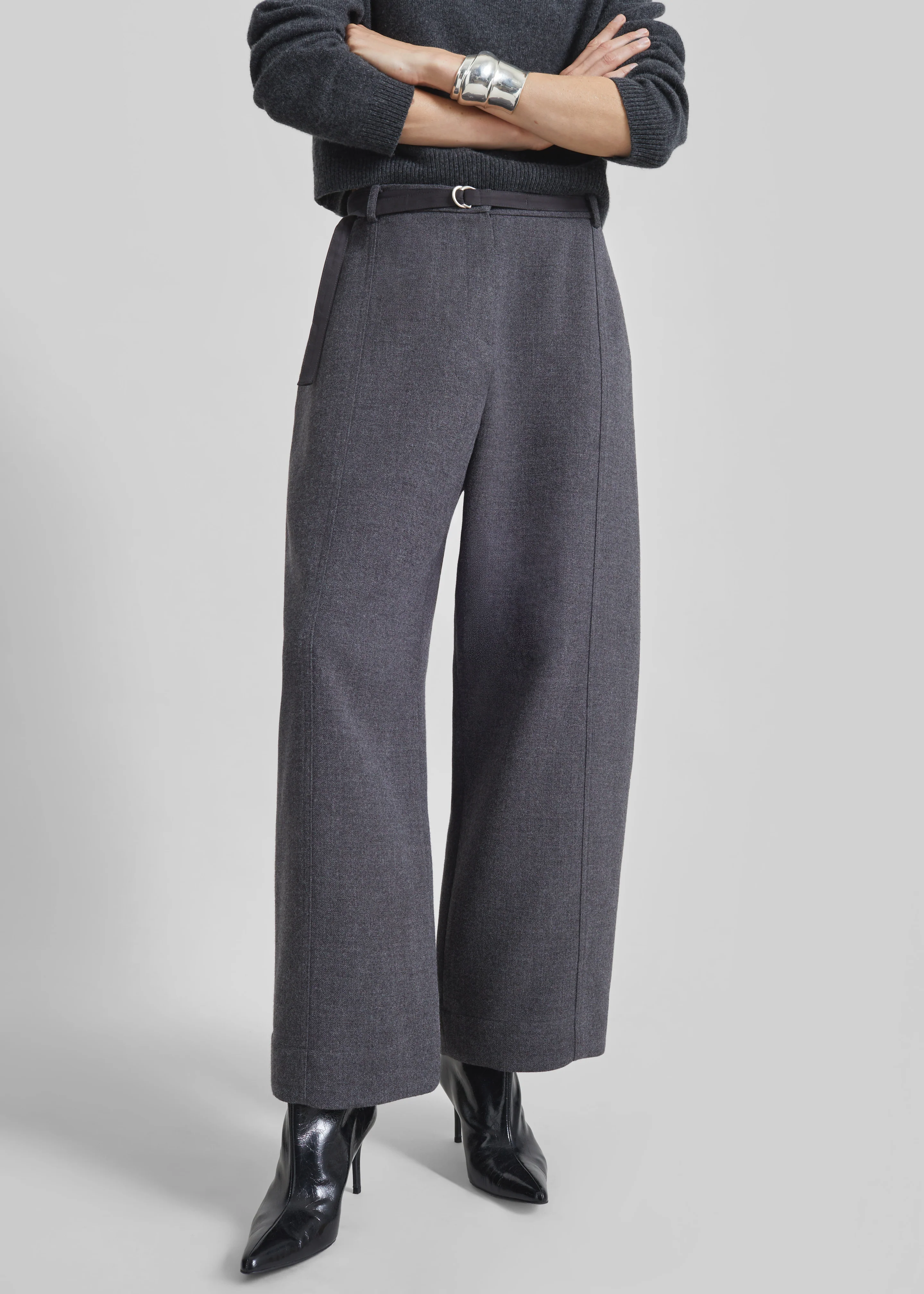 Sanve Tapered Leg Pants - Dark Grey Melange - Image 5