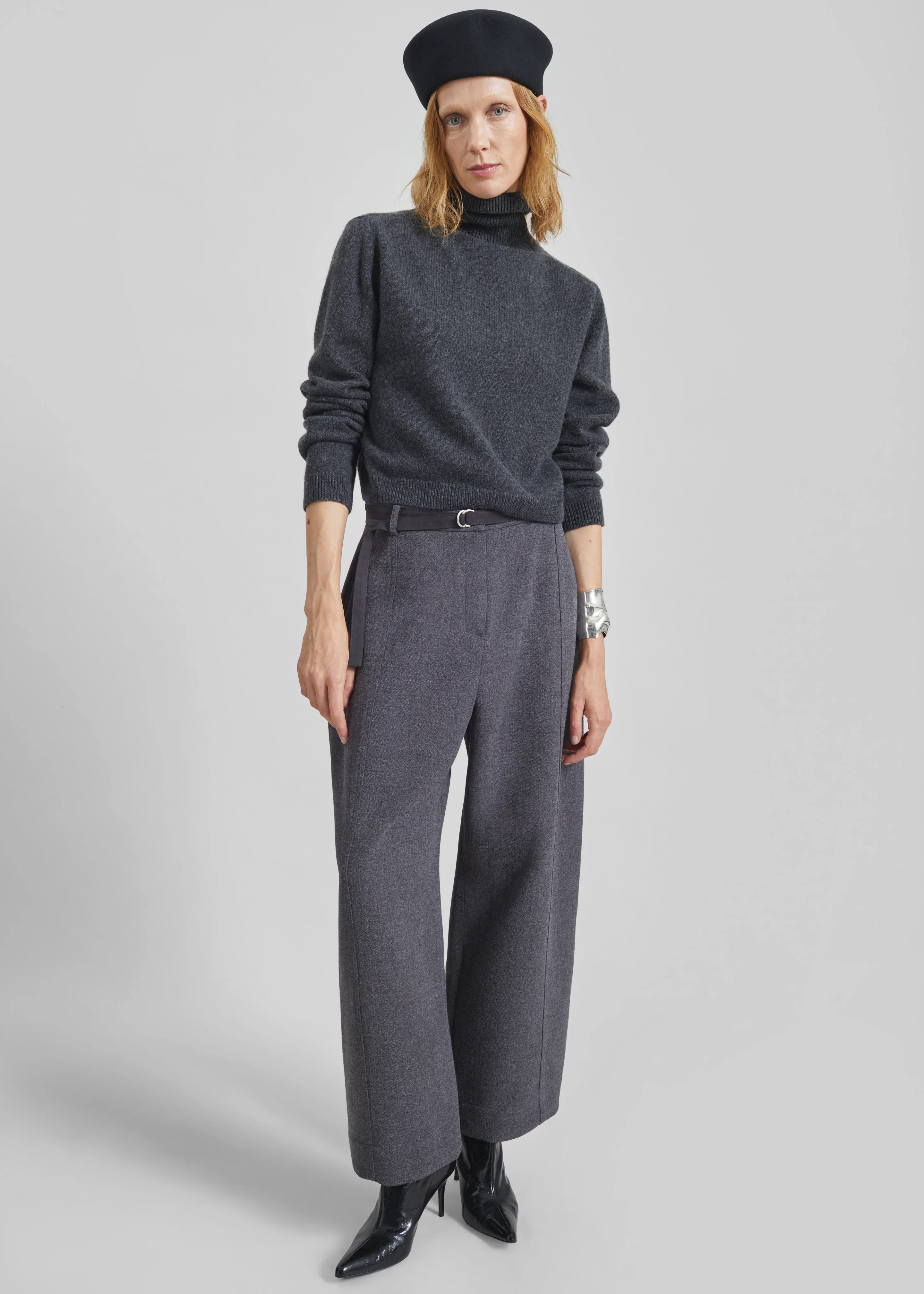 Sanve Tapered Leg Pants - Dark Grey Melange - Image 6