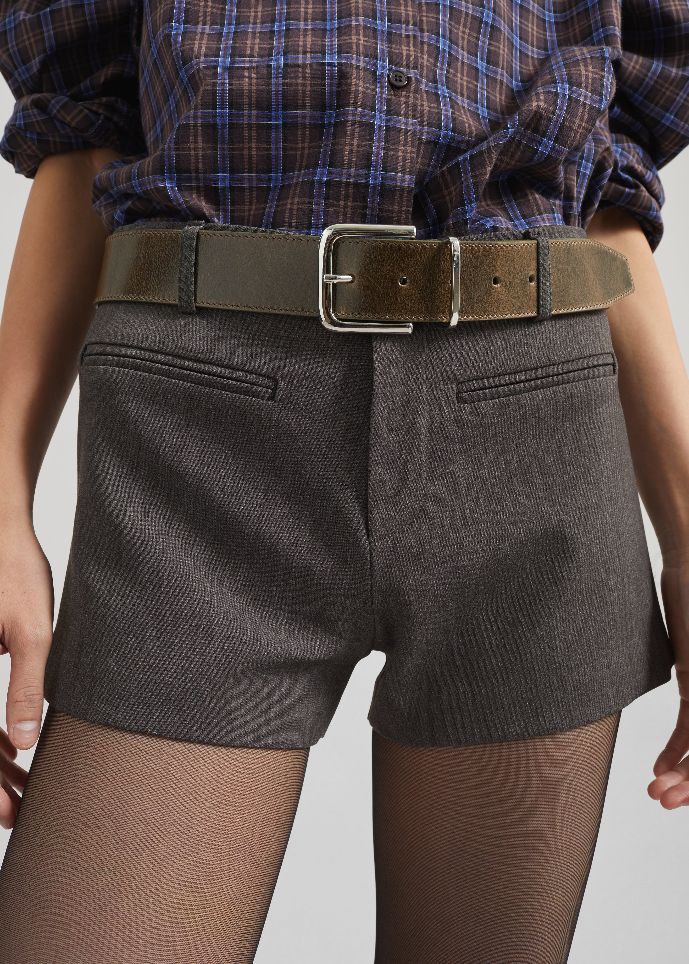 Sarno Leather Belt - Olive/Silver - Image 5