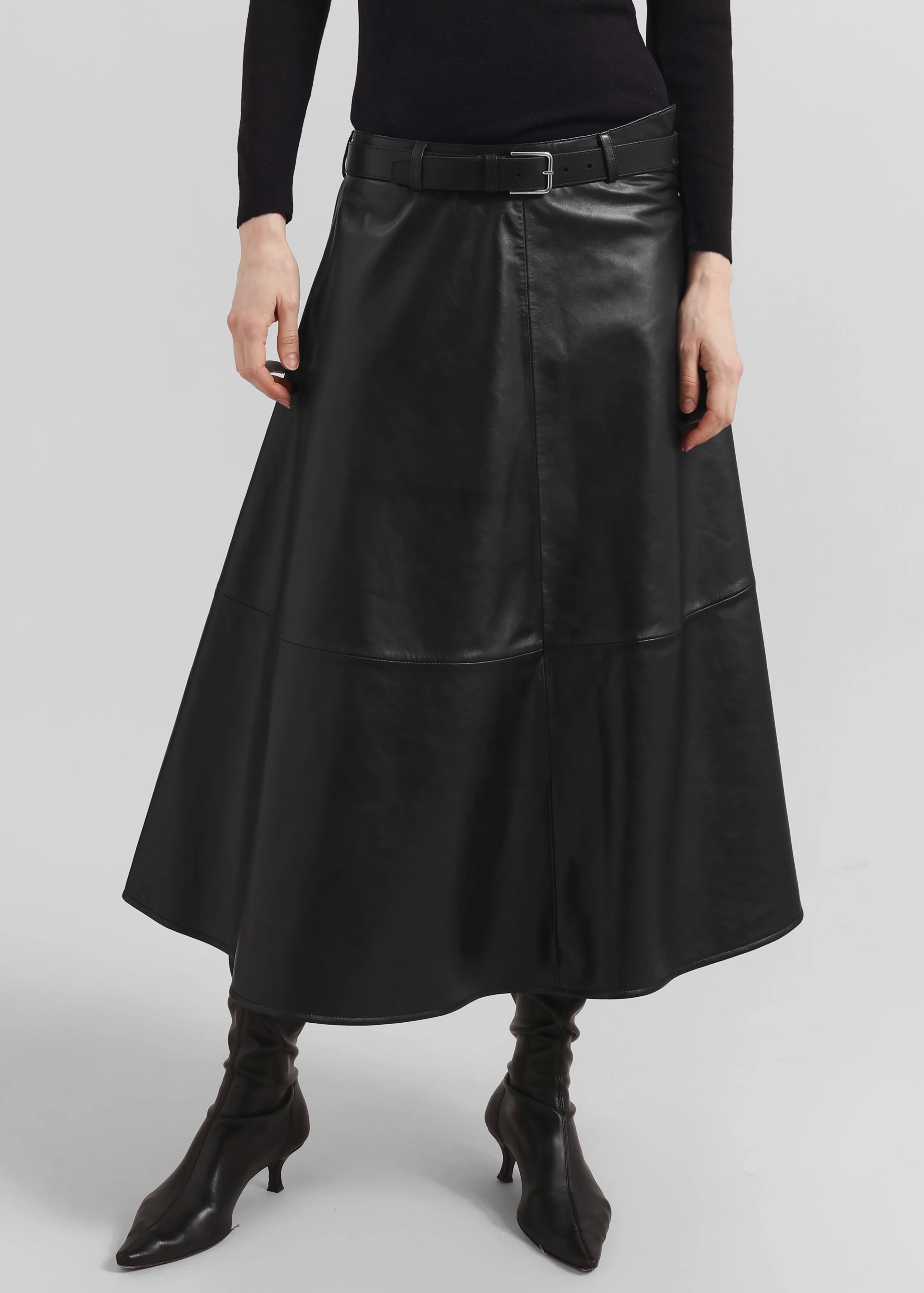 Savil Leather Midi Skirt - Black - Image 3