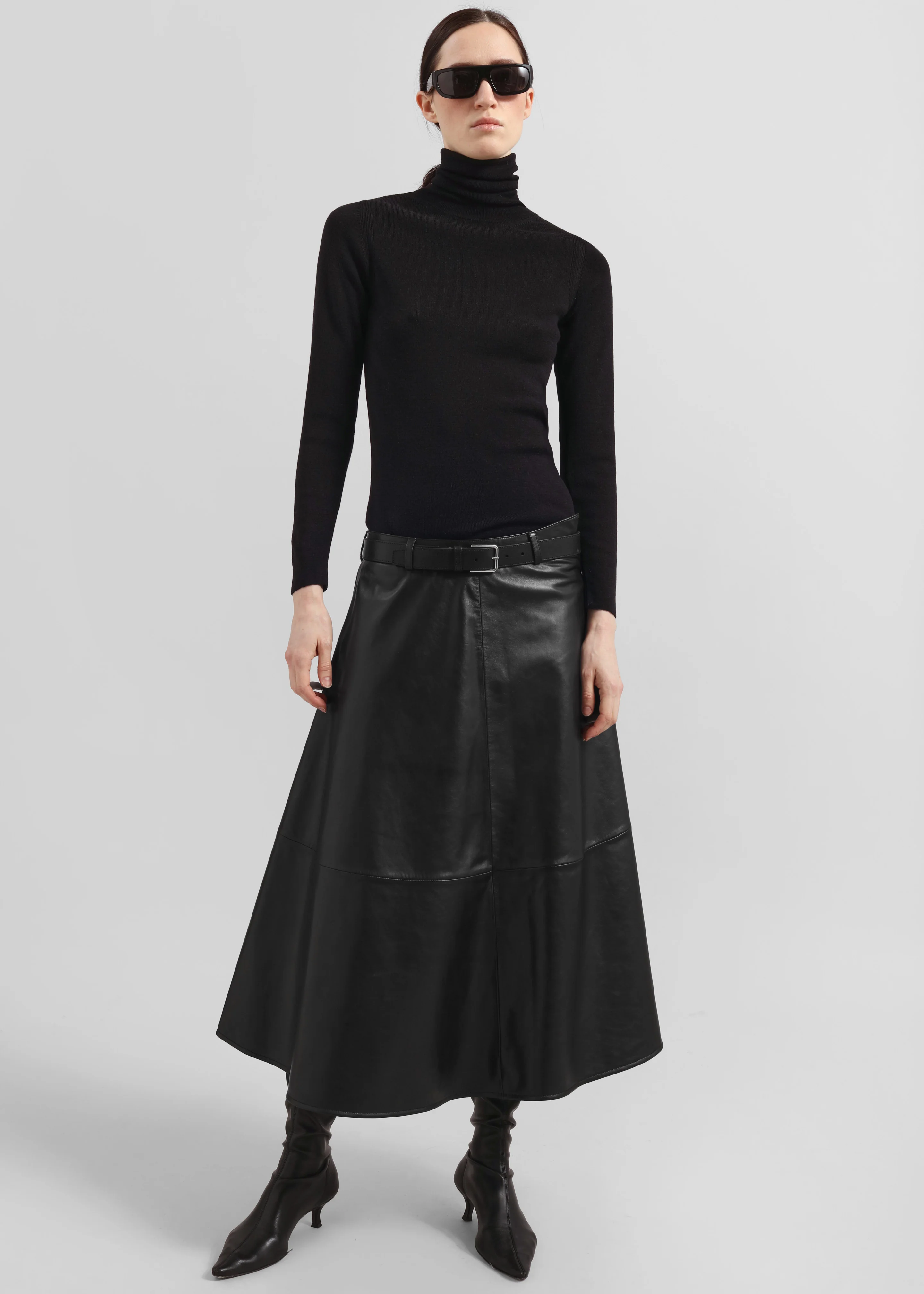Savil Leather Midi Skirt - Black - Image 4