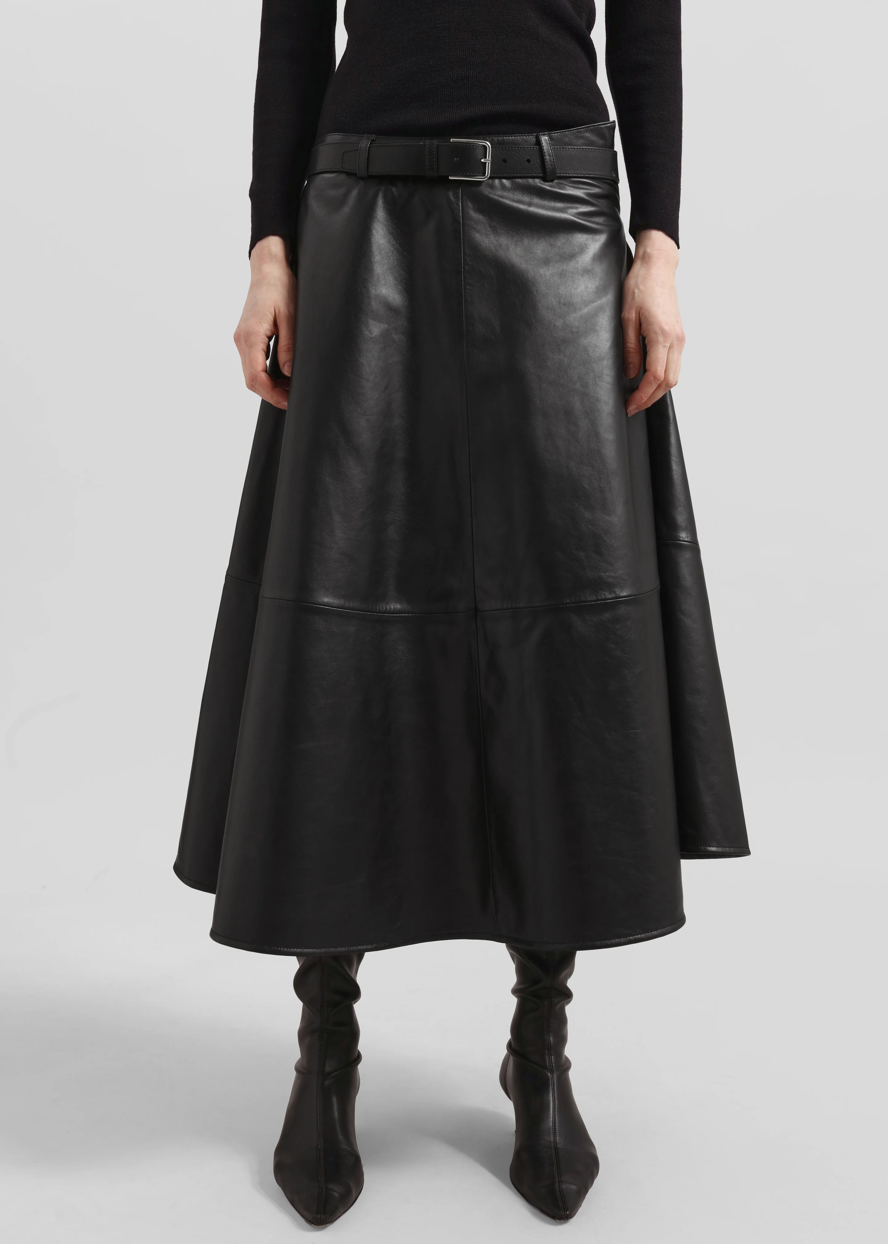 Savil Leather Midi Skirt - Black - Image 5